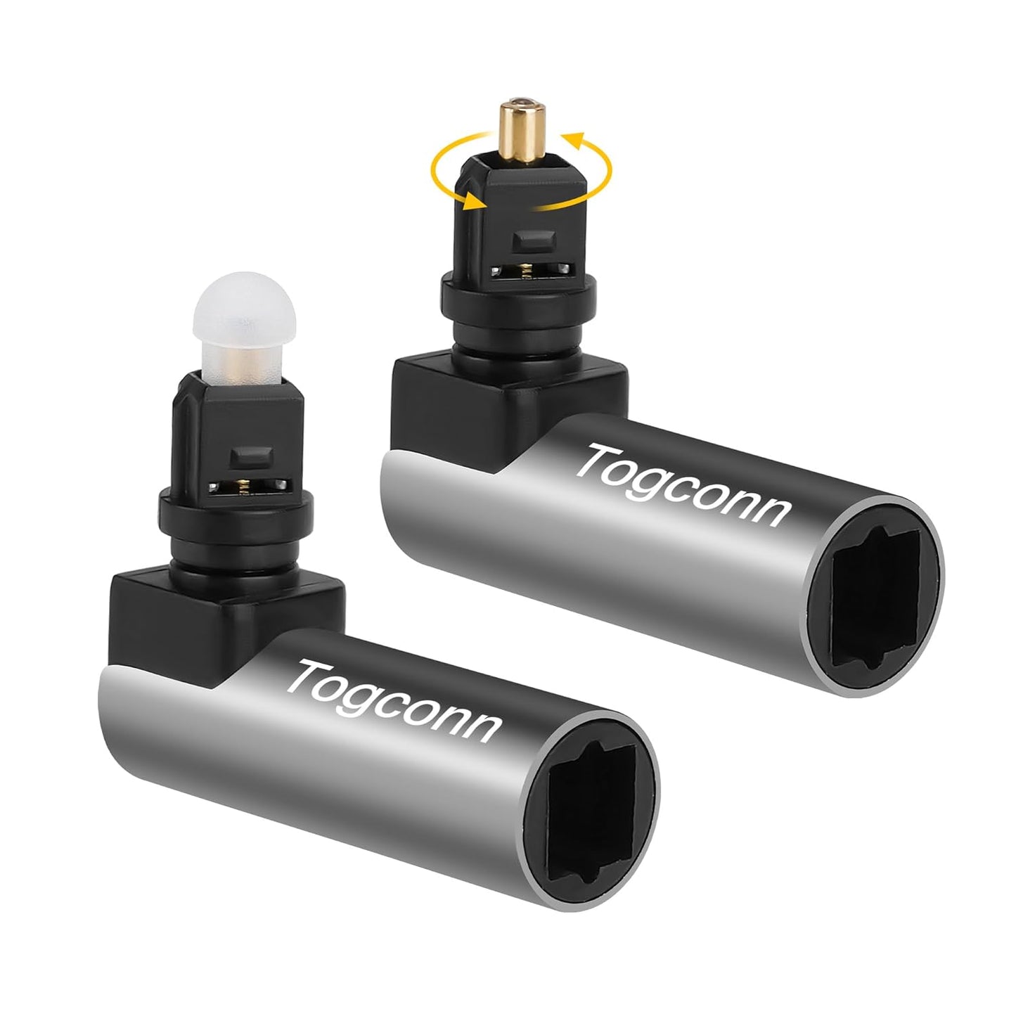 Togconn 90 2 Pack, Degree Optical Fiber Digital Extension Adapter Right Angle Toslink Optic Audio Male to Female S/PDIF