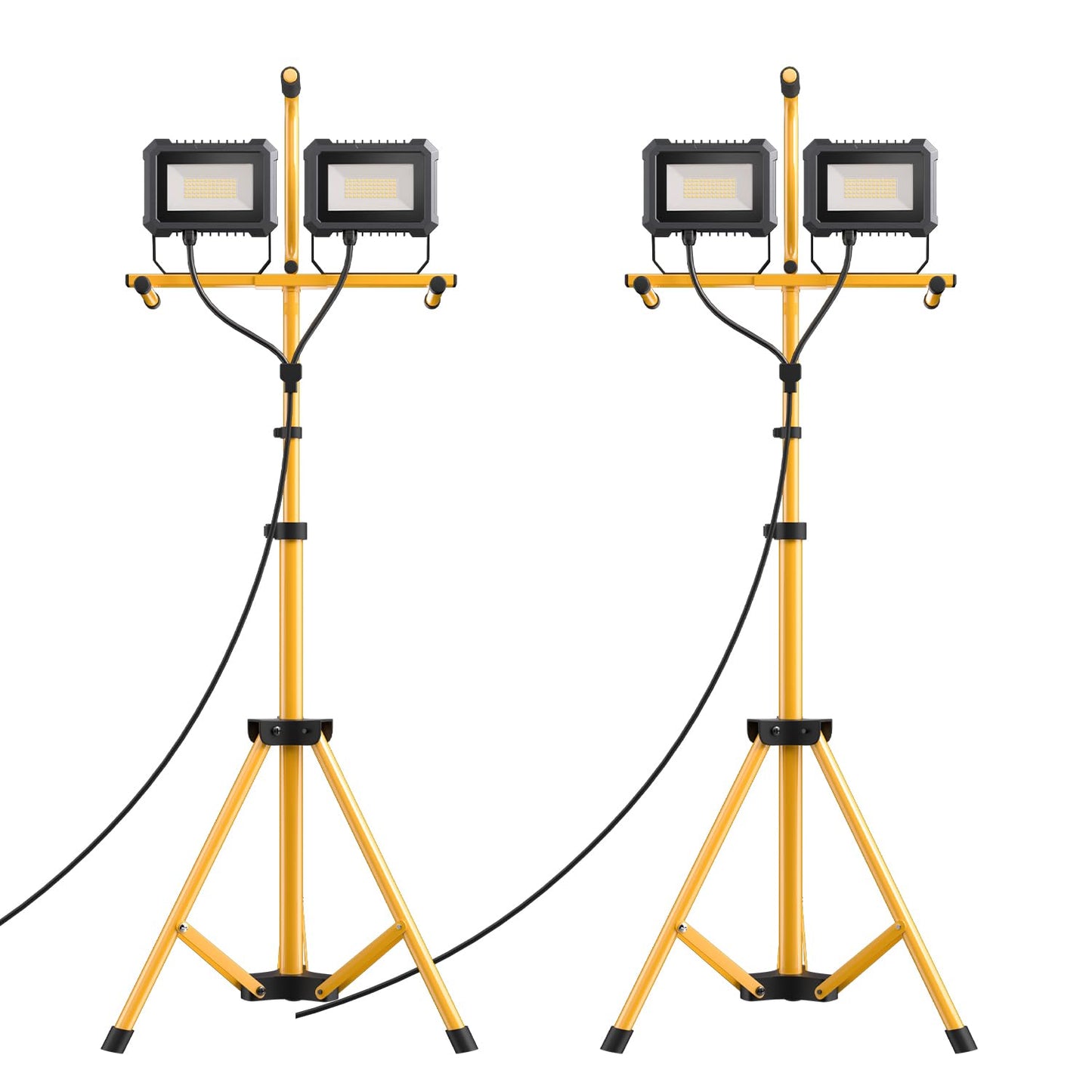23000 Lumen LED Work Light with Stand, 200W 2 Adjustable Head Work Light, with Adjustable and Foldable Tripod Stand, Waterproof Lamp with Switch for Construction Job Site Workshop Garage, 2 Pack