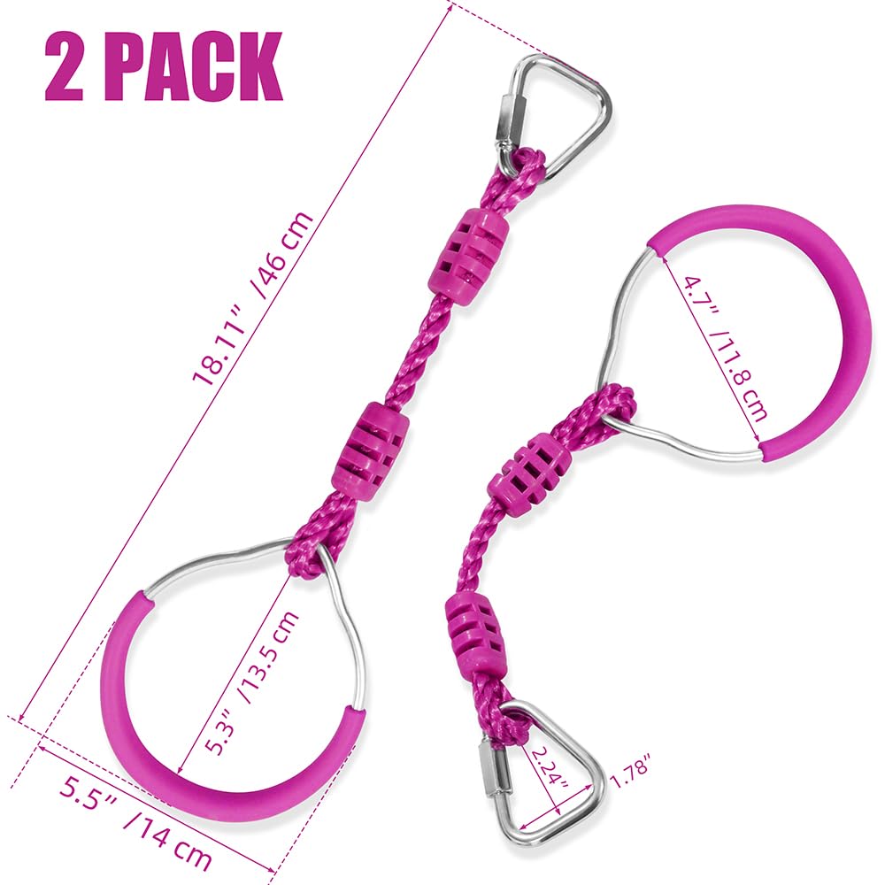 Swing Gymnastic Ring Warrior Obstacle Course Slackline Climb Trapeze Fist Training Equipment, 2 Purple Ninja Monkey Bar Hang Jungle Fist Workout Outdoor Indoor Home Gym Backyard Playground Play Sets