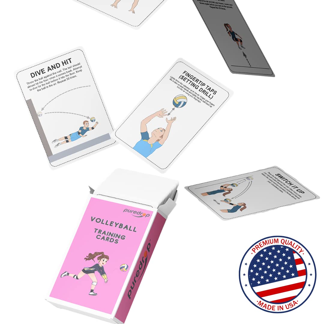 Puredrop Volleyball Training Equipment Aid Cards: Great Training Drills for Solo Practice for Volleyball Players. Coach Exercises that Can be Done at Home Set Pass Serve Spike Block Trainer
