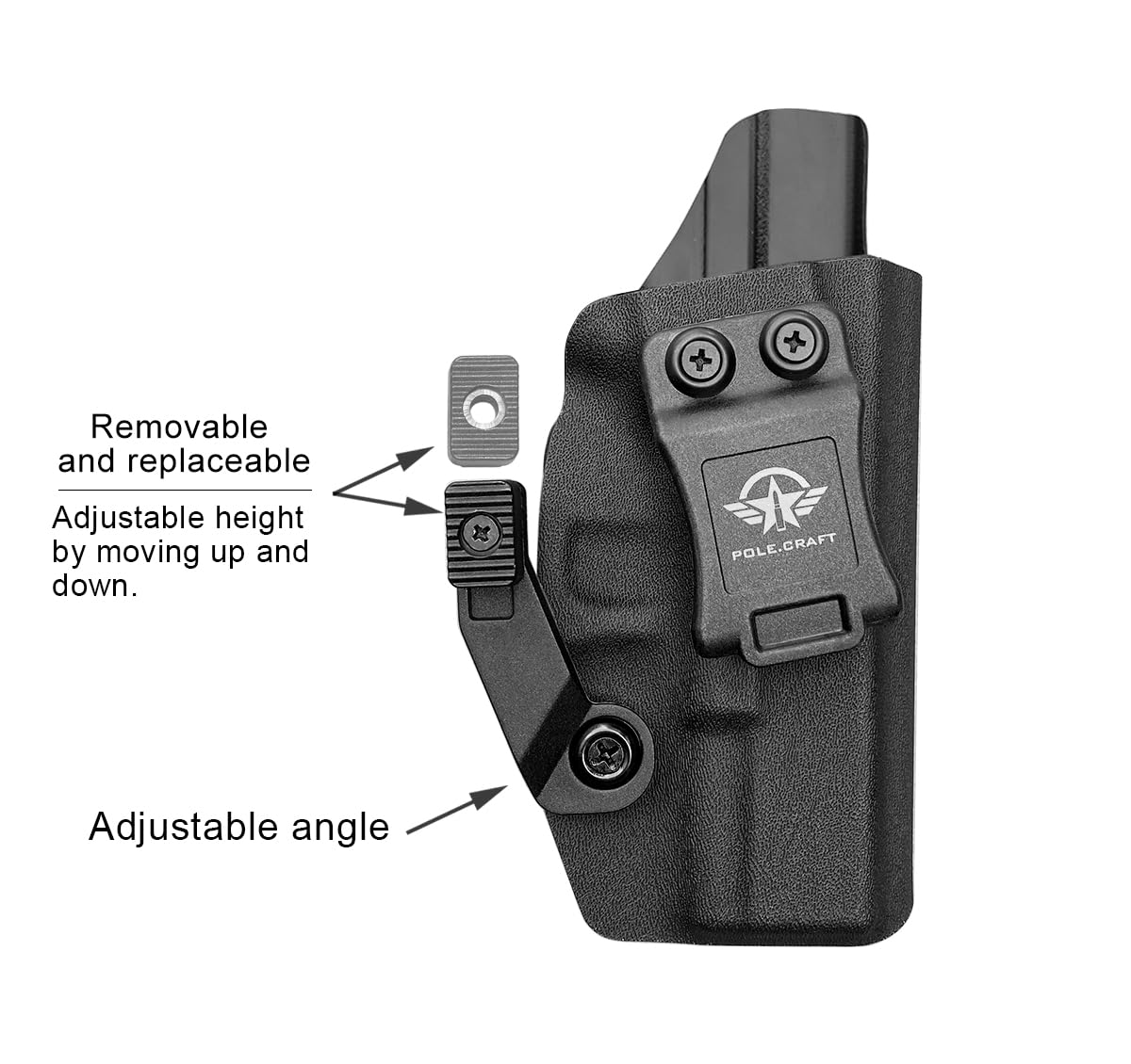 POLE.CRAFT Holster Claw Kit for IWB Kydex & Tuckable Holsters - Inside Waistband Wing Modwing - Adjustable Depth & Angle - Black, Right Hand