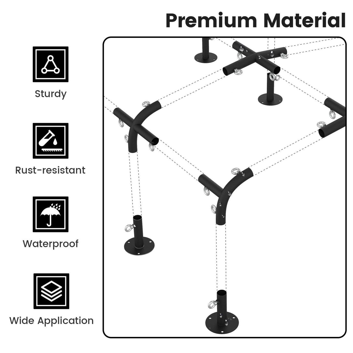 Neorexon 1 3/8'' Canopy Fittings for 8 Leg Carport Frame Parts, Black Canopy Pipe Fittings with Eye Bolts, Carport Frame Kit Low Peak Connectors with 156 Degree Angle(20Pcs)