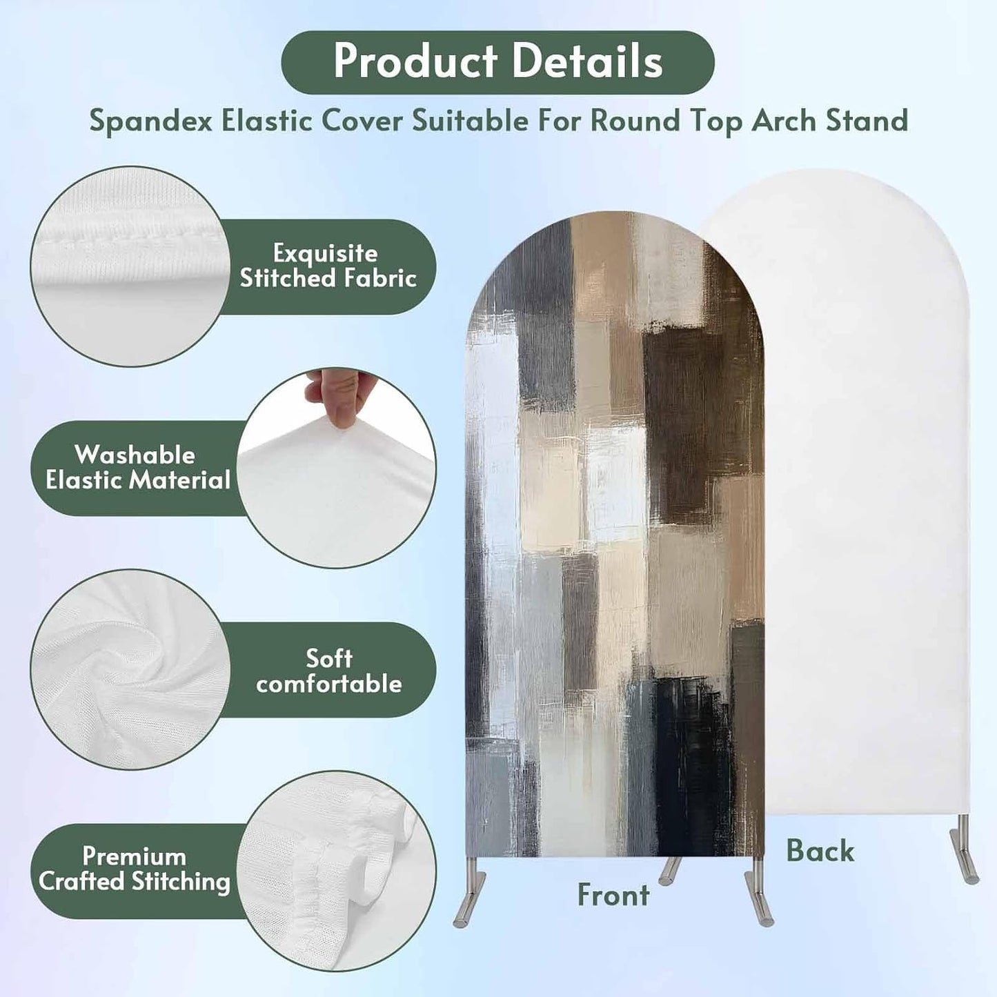 Jnbasdffb 7.2 Modern Grey Brown Wedding Arch Cover,Stretchy Spandex Arch Backdrop Stand Covers FT,Abstract Oil Painting