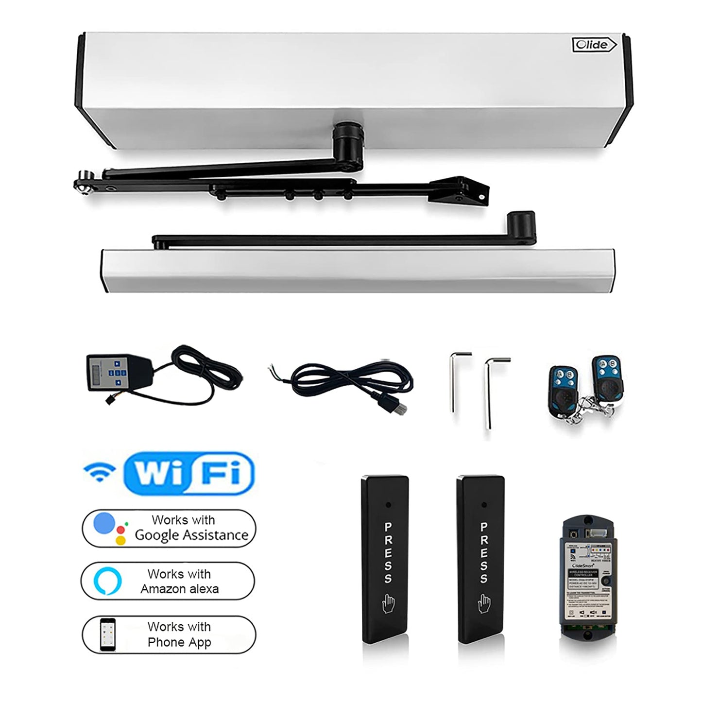 Olideauto Smart WiFi APP Control Automatic Door Opener,WiFi Built in Receiver Olide-510FW,Compatible for Alexa,Google Assistant Voice Control Auto Door with Wireless Push Panels