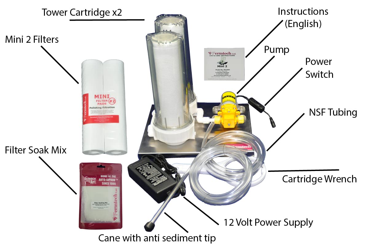 Fermtech Mini 2 Home Pro 10 Inch Cartridge Dual Liquid Filter System, Stainless Steel Wine Beer Mead Kombucha Filter Machine, Mini Jet Hydraulic Filtering Filtration Technology No Spill System