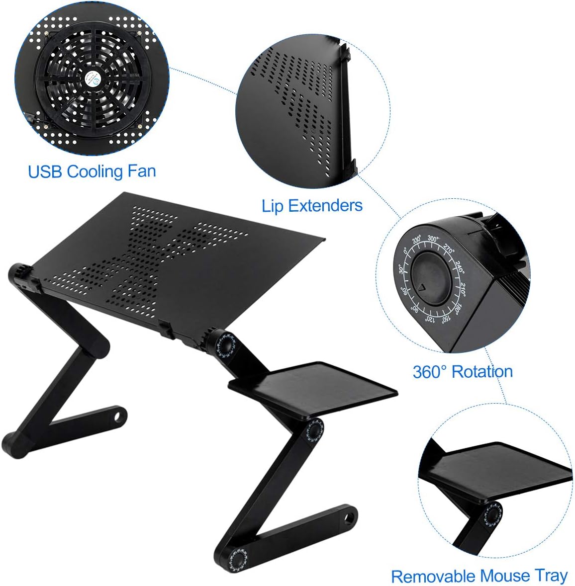 Lovinouse Upgraded Adjustable Aluminum Laptop Desk, with Cooling Fan, Mouse Pad, Notebook, MacBook Laptops Table Stand