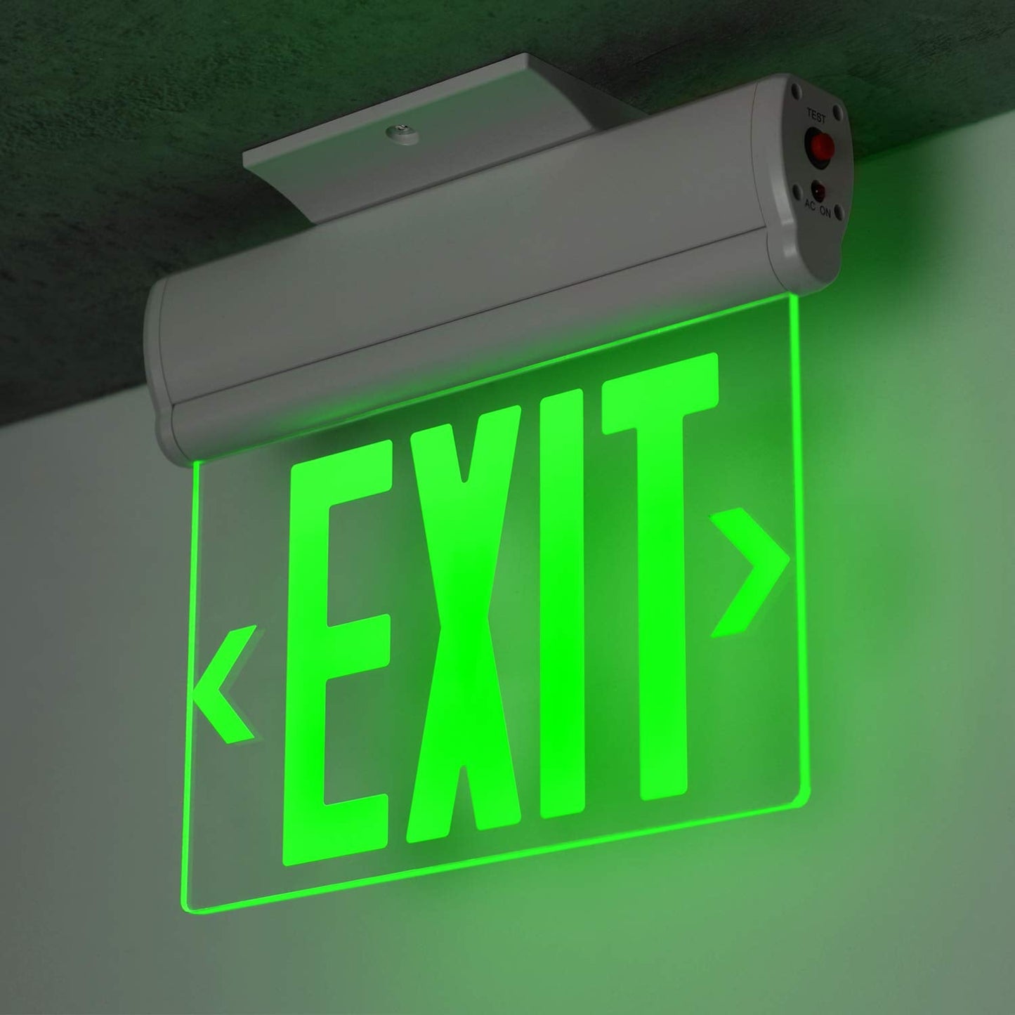 LEONLITE Green Emergency Exit Sign, UL 924, LED Edge Lit Exit Sign, Hardwired Exit Lights with Battery Backup, Double Sided, Rotating Acrylic Clear Panel, Top/Side/Wall Mount, AC 120/277V, Pack of 4