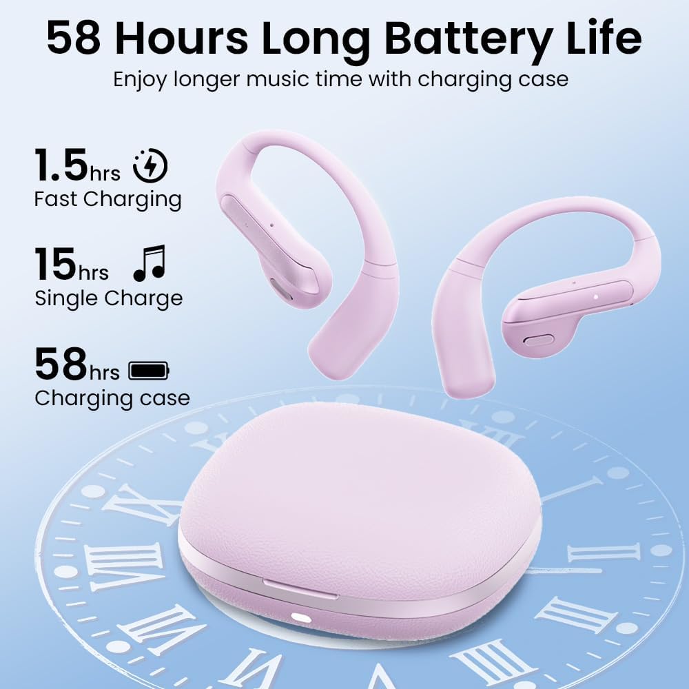 5.3 58H IPX7 Piluyaa Open Ear Bluetooth Earbuds, Wireless Headphones Sport Over Earphones Built-in Mic with Ear Hooks