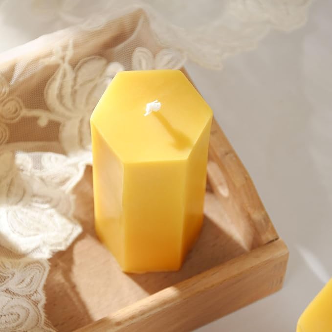 4PCS Hexagon Beeswax Pillar Candles,Large Handmade Pure Beeswax Candle,Unscented Smokelessï¼? * 4",18H, Raw