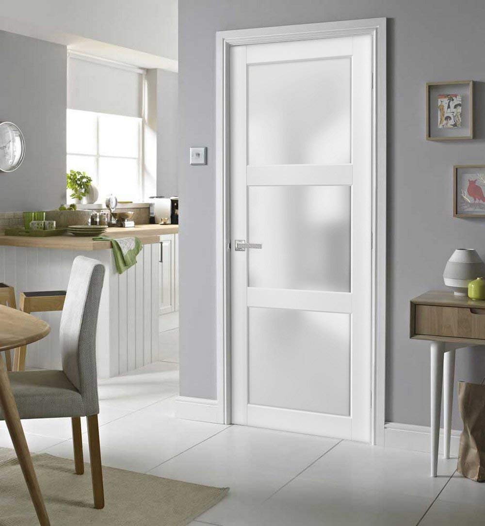 SARTODOORS Lite Slab Barn Door Panel | Lucia 2552 White Silk with Opaque Glass | Sturdy Finished Wooden Modern Doors | Pocket Closet Sliding -18" x 80"-Frosted Glass