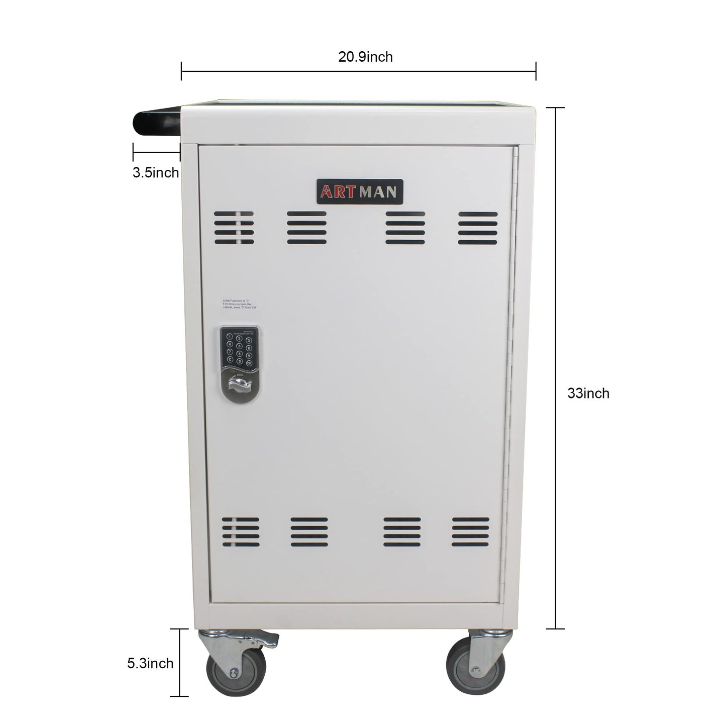 30-Device Mobile Charging Cart with Power Strip, Locks, Cable Management, Up to 16.3" Safe Charging Cabinet for Chromebooks, Tablets, Laptops. White with Code Lock
