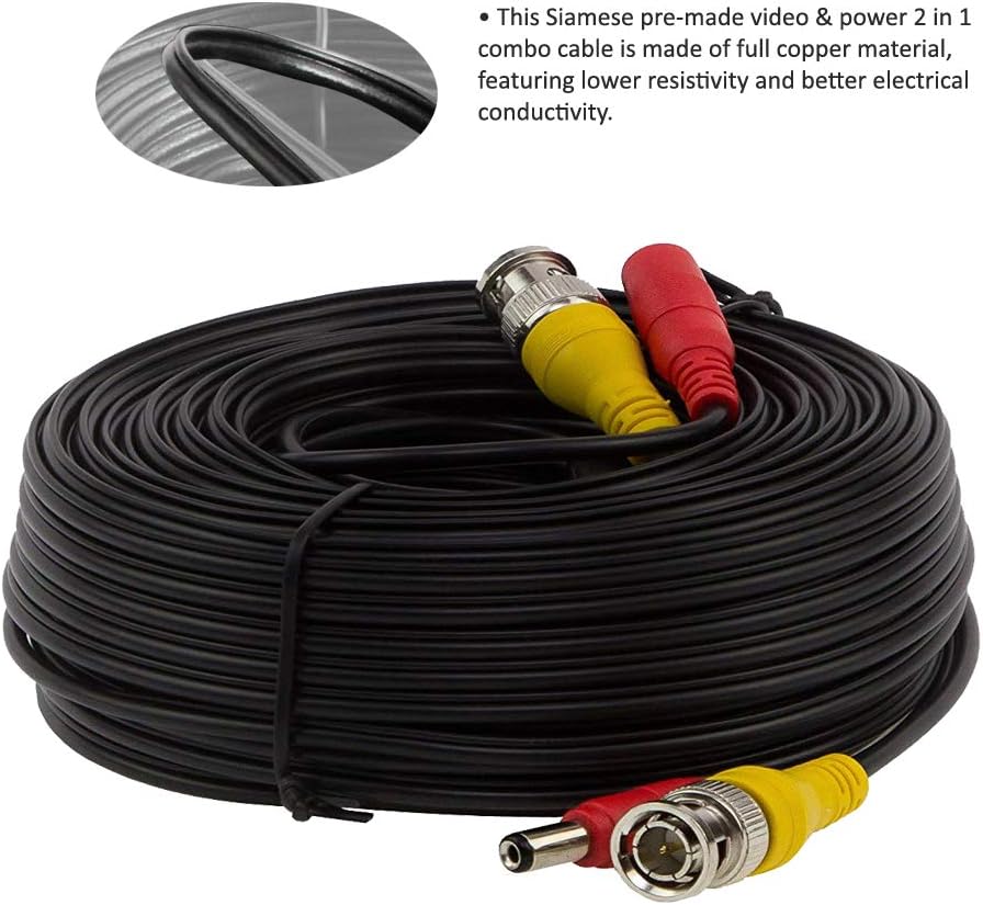 4 Pack 60Ft Bnc Video and Power Cables, All in One Extension Cables for CCTV Camera DVR Security Systems, Includes BNC