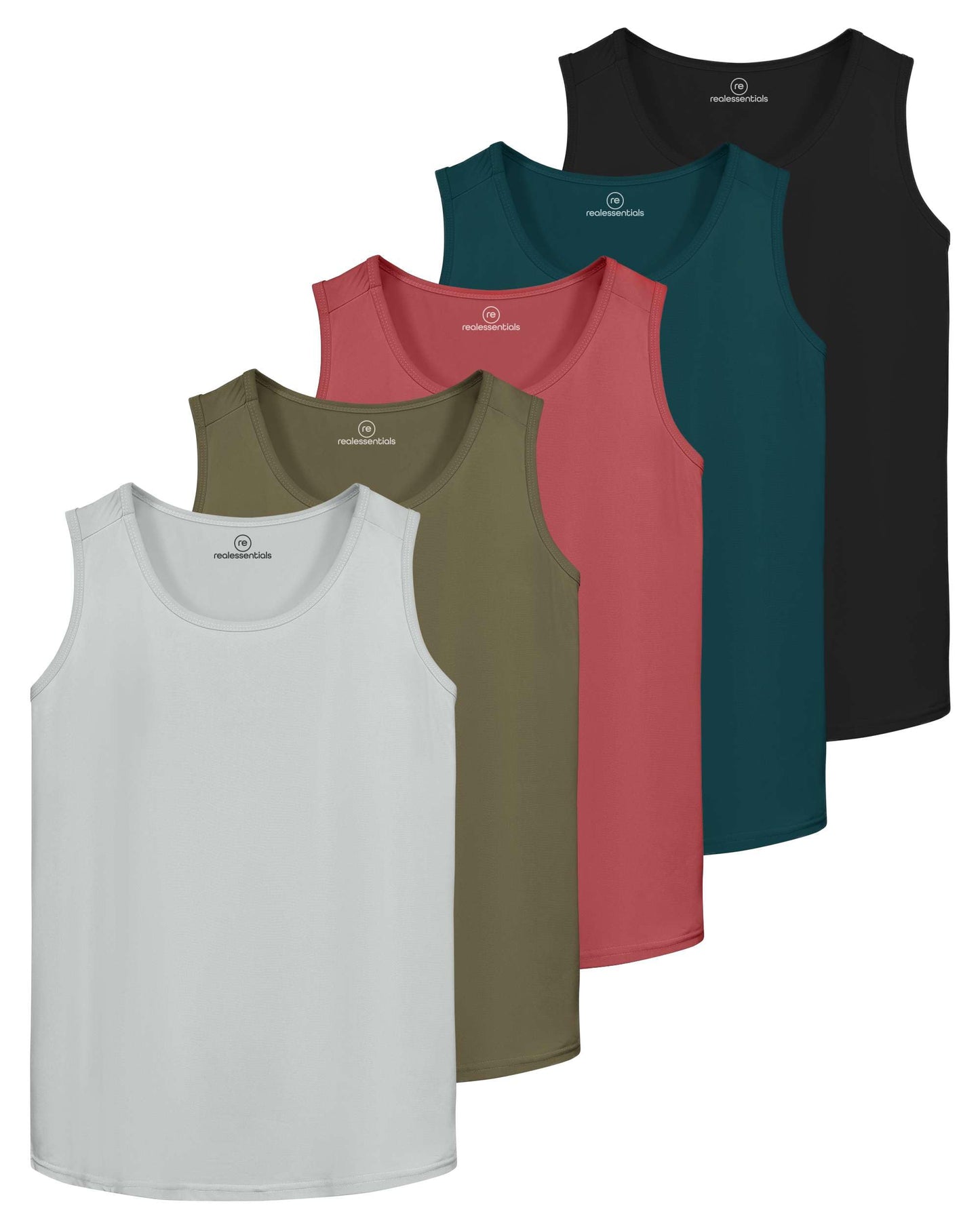 Real Essentials 5 Pack: Men's Dry-Fit Muscle Tank Top Sleeveless Shirts Workout Tees Athletic Gym (Big & Tall Available)- Set 3, L