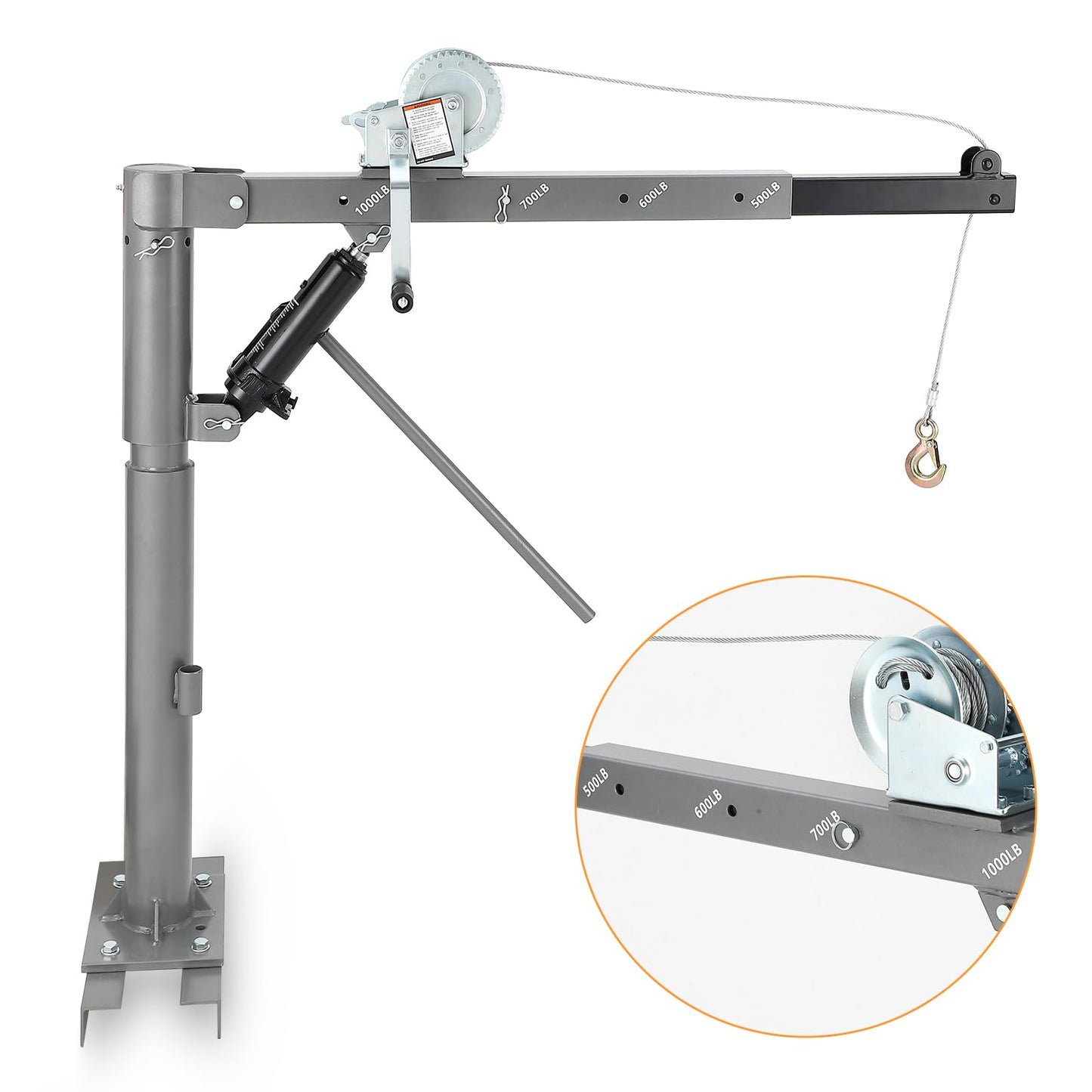 GarveeTech Hydraulic Pickup Truck Crane Hoist, 1000 LBS Capacity Manual Truck Crane with 4 Adjustable Load Levels 500/600/800/1000 LBS for Lifting Goods, Non-Electric Pickup Bed Crane, Silver