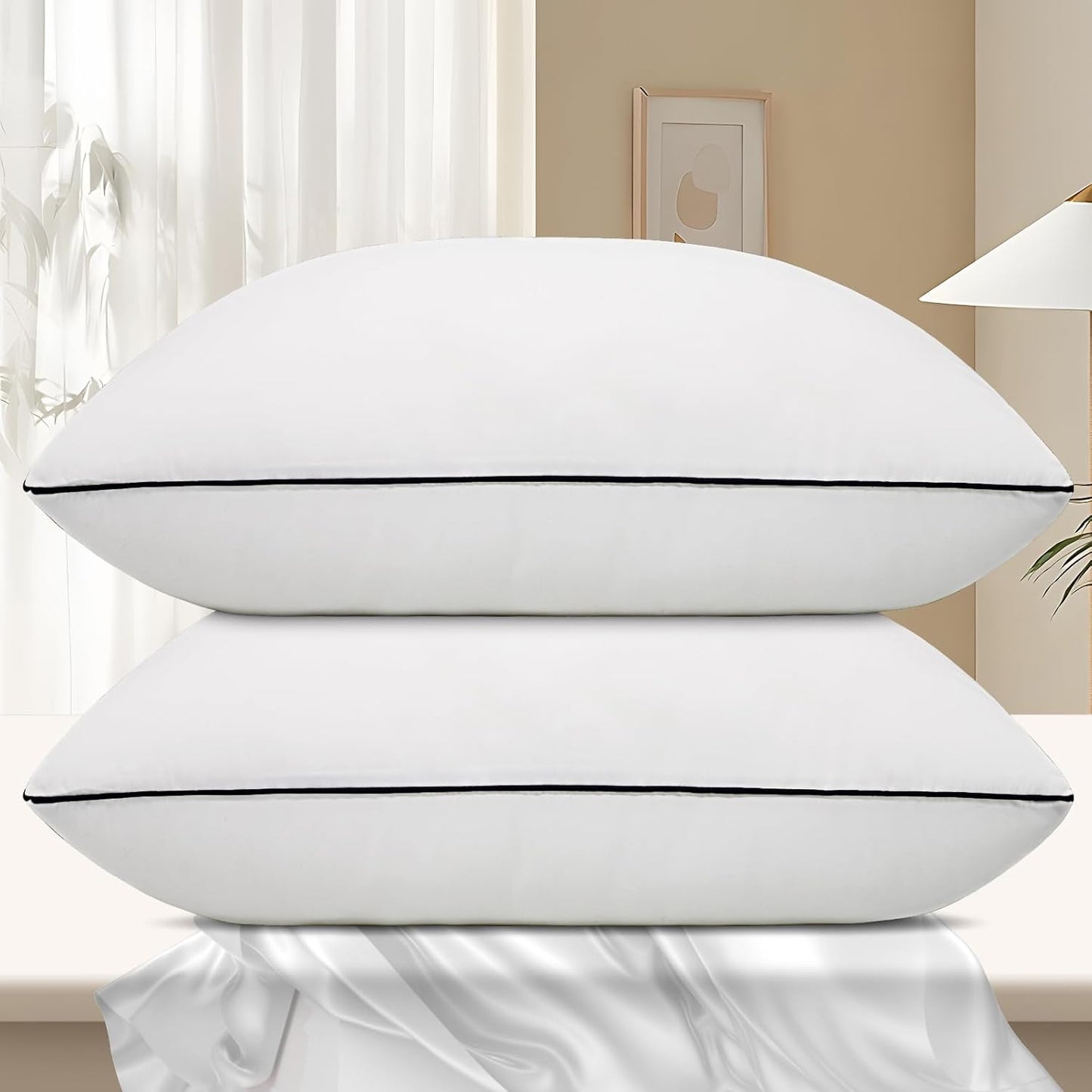 Vorouhals Hotel Collection Bed Pillows - Cooling Down Alternative for All Sleep Positions | 2 Pack Standard Size