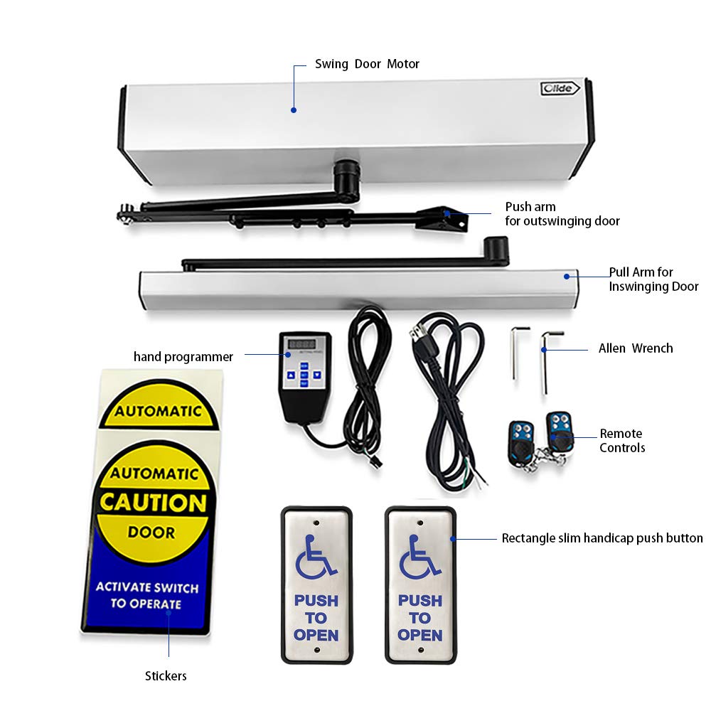 Olideauto Commercial Handicap Door Opener Swing Door for The Disabled with Wired Narrow Rectangle Handicap Push Buttons Olide-515