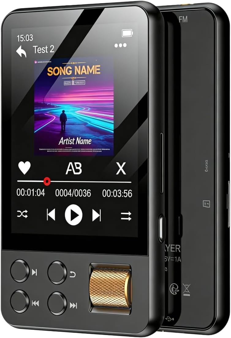 AGXOV 128GB MP3 5.3, Player with Bluetooth Music Player with Built-in HD Speaker, FM Radio, Voice Recorder, HiFi Sound
