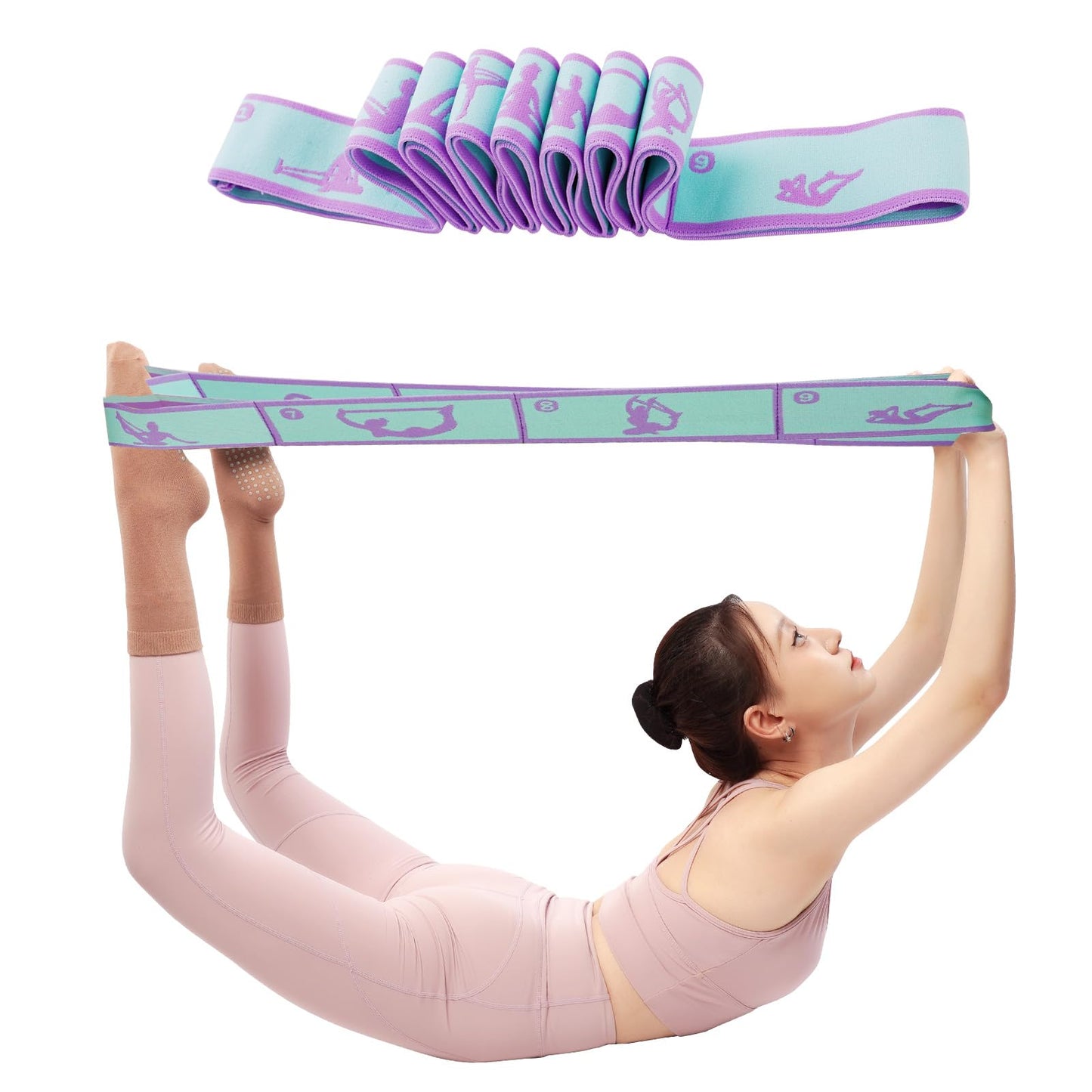 Elastic Yoga Stretching Strap Pattern Guide with 9 Loops, Stretch Strap for Ballet, Leg, Body, Stretch Band for Physical Therapy, Dance, Pilates, Gymnastics (Blue)