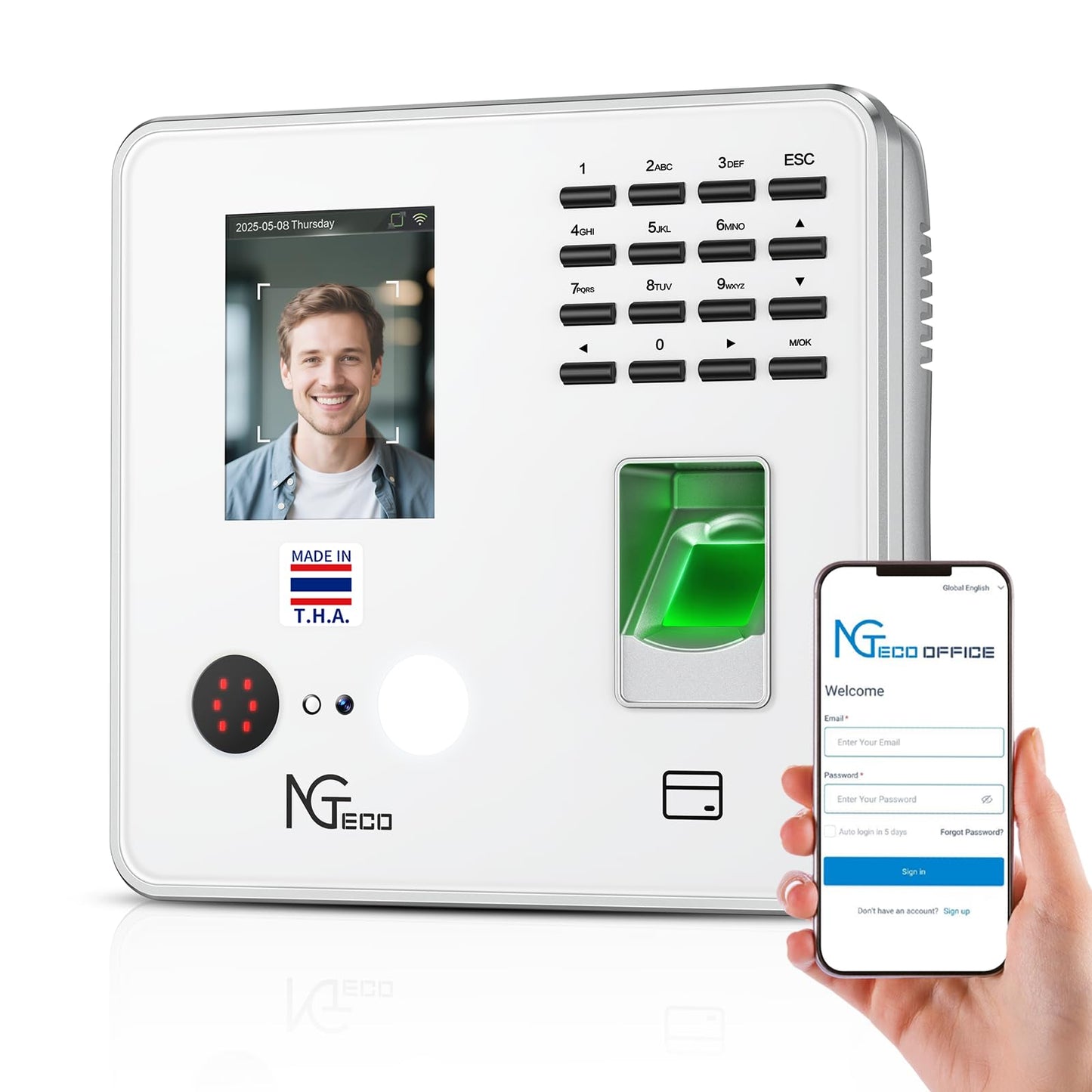NGTeco Cloud-Based Time Clock for Small Business, 2.4GHz WiFi Attendance Machine with Remote Access, Free Software & iOS/Android App, Employee Punch Card System with RFID Cards, No Monthly Fee
