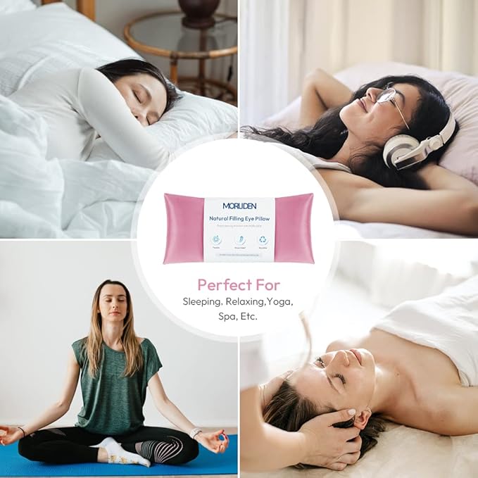 Lavender Eye Pillows for Relaxation, Yoga Eye Pillow for Meditation, Microwavable Weighted Eye Pillow for Yoga, Moist Heat & Cold Eye Compress with Aromatherapy (Pink)
