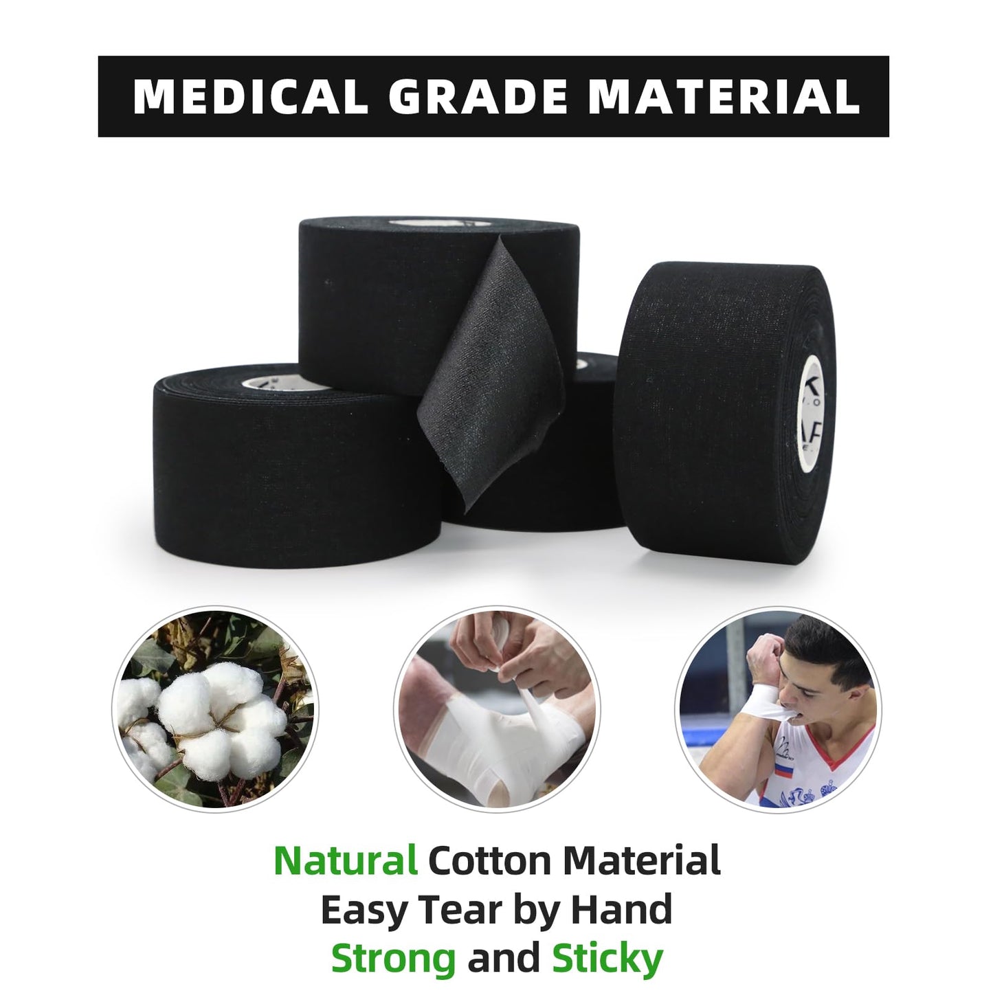 OK TAPE Athletic Sports Tape（4 Packs) - 45ft Per Roll Very Strong Tape for Athlete & Sport Trainers & First Aid Injury Wrap, Perfect for Fingers Ankles Wrist on Bat, Hockey Stick - Black