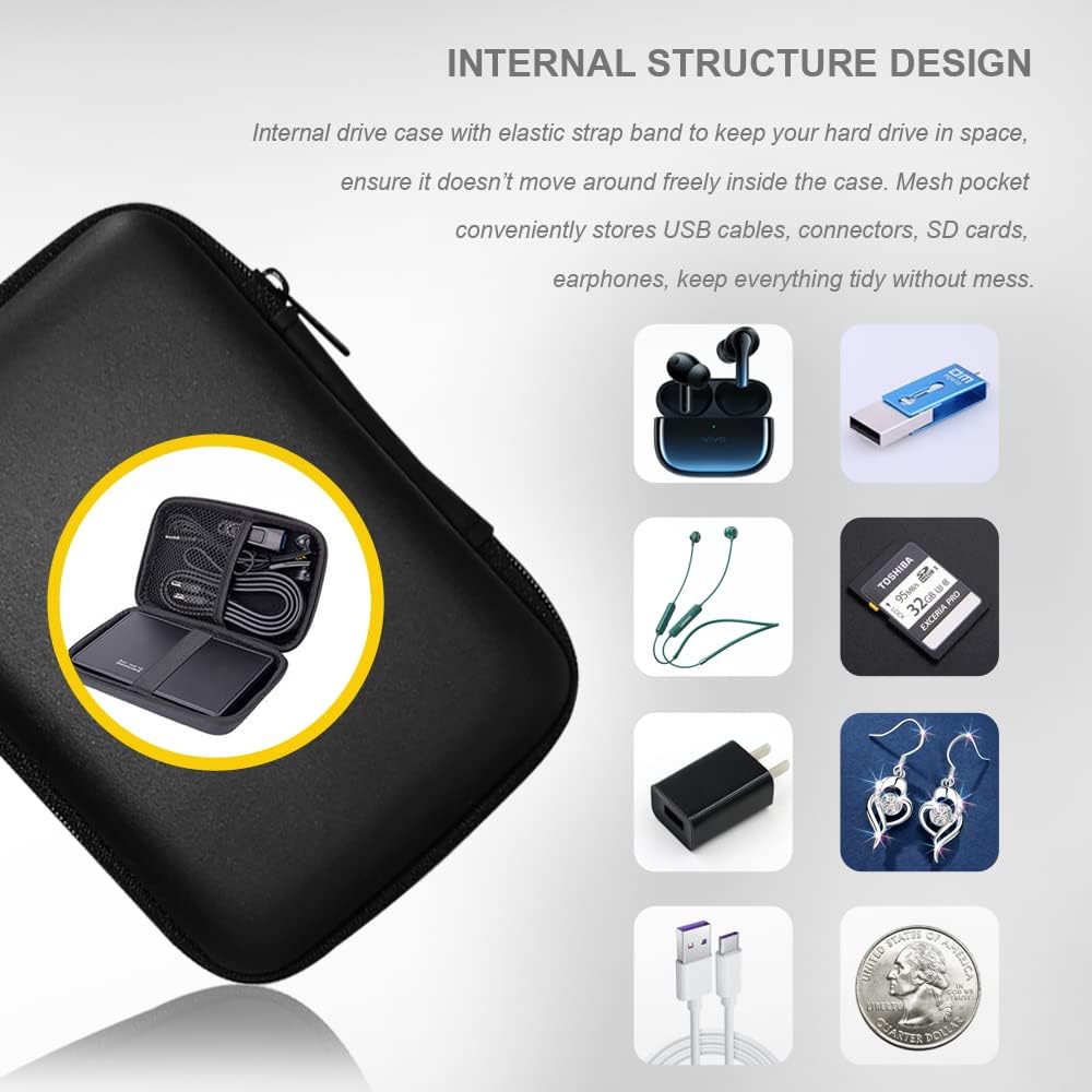 SYIDINZN 2.5 Hard Drive Carrying Case Storage Organizer Bag Multi-Purpose Universal Carry Pouch Compatible with Western