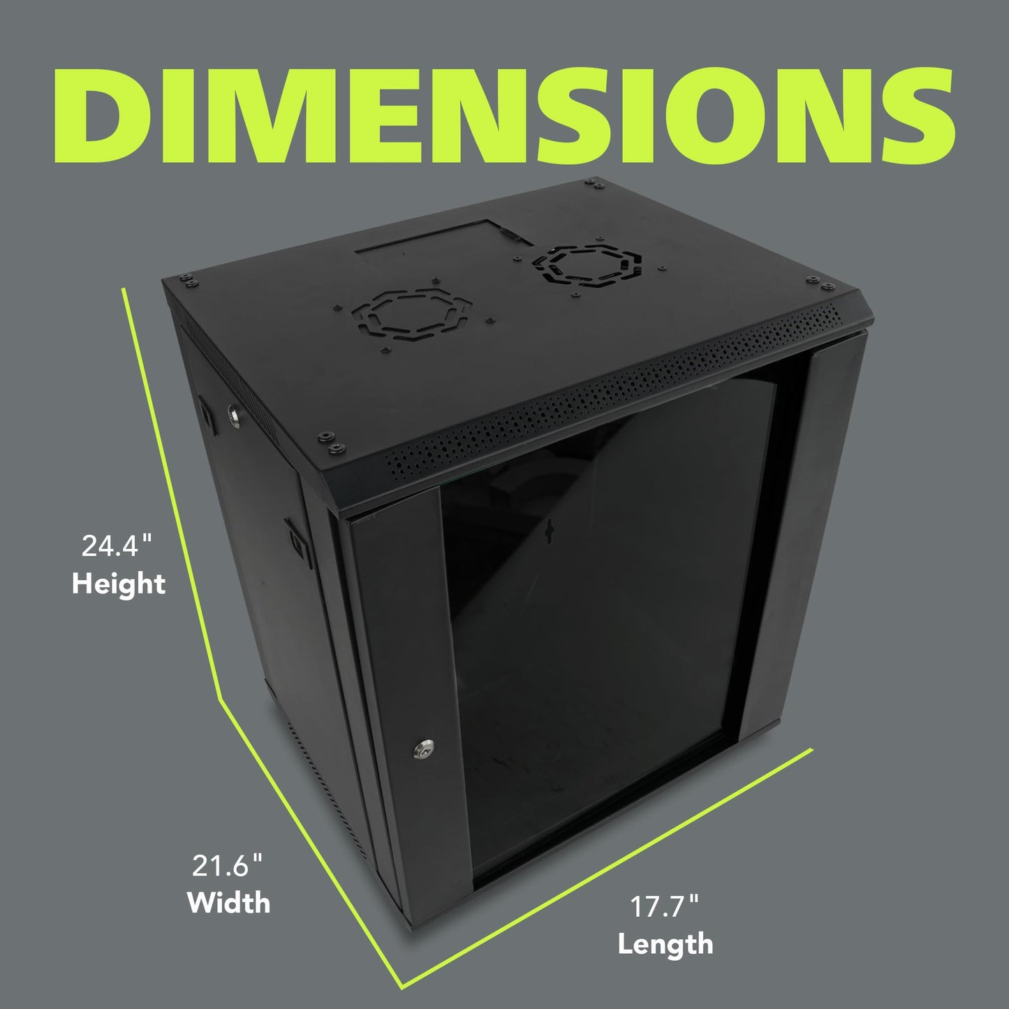 Pearington 12U Server Rack Enclosure with Glass Door, Cooling Fan, Locks, & Removable Side Panels - 12U Wall Mount Network Cabinet