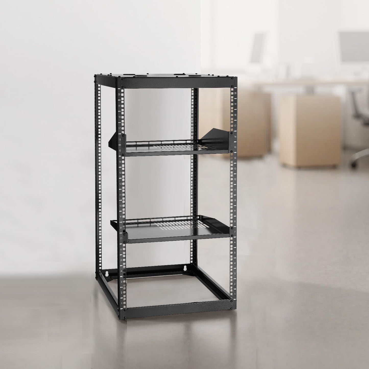 VEVOR 20U Server Rack, Open Frame Network Rack,4-Post Floor Standing or Wall Mounted, Includes 2PCS Vented 1U Rack Shelves & Mounting Hardware, Computer Wall Rack for 19" IT/AV Equipment