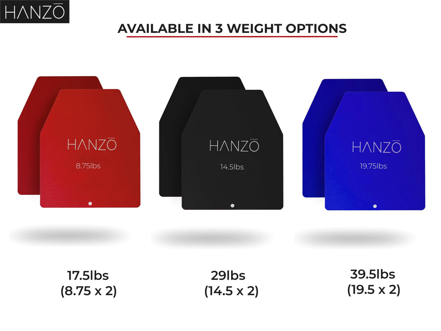 HANZO Weighted Vest Plates – 17.5 lbs, 29 lbs, or 39.5 lbs Pair – Powder-Coated Steel Plates for Weighted Vests – Durable Resistance Weights for Rucking, Strength Training, and Fitness Workouts