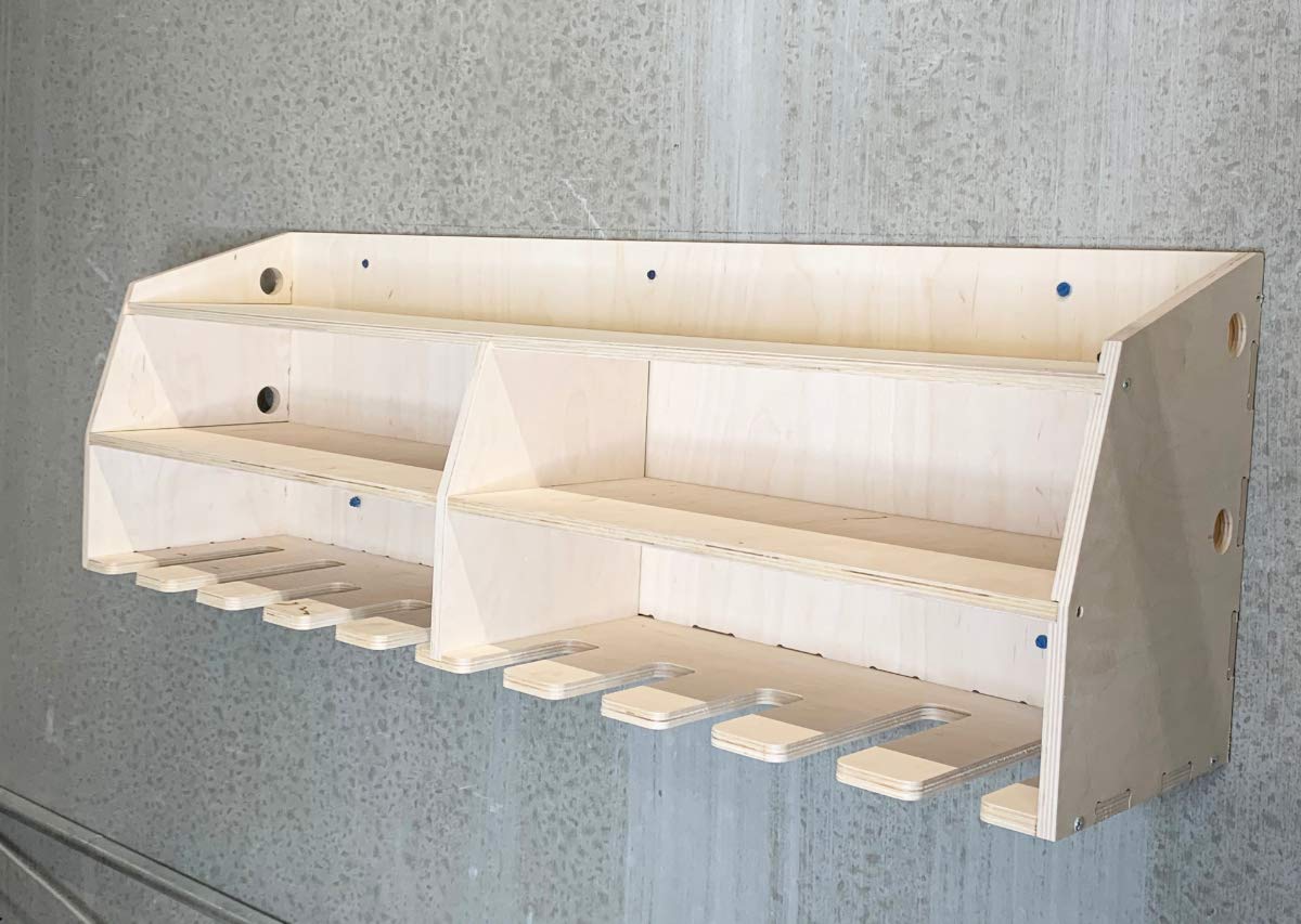 Factory Crafts Cordless Drill Tool Holder Organization Storage Rack Wood Shelf Case Organizer 10-Slot Birch Plywood