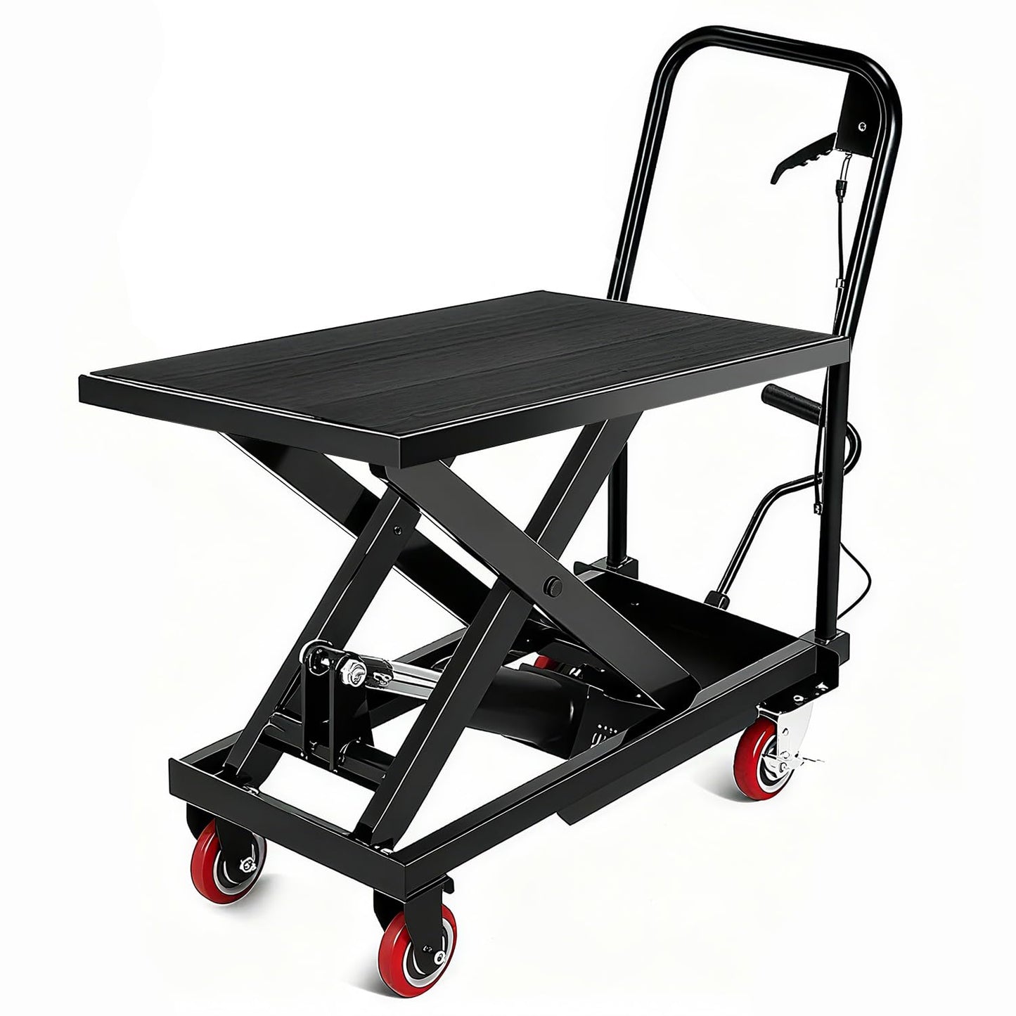 330LBS Hydraulic Lift Table Cart, 28.5" Lifting Height Hydraulic Material Lift Pallet Truck with 4 Locking Wheels for Material Handling and Transportation