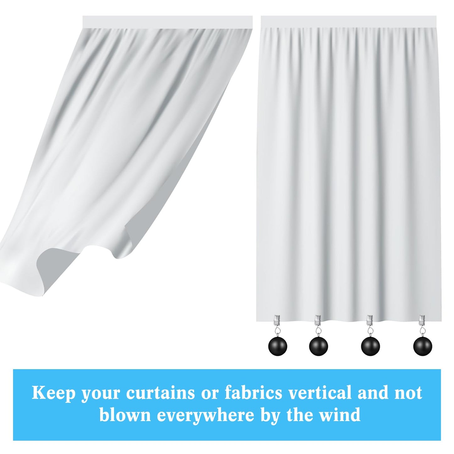 Cinnvoice 4 Pack Heavy Duty Curtain Weights Heavy Tablecloth Weights Ball with Metal Clip for Outdoor Tables Shower Curtain Flag (Black)