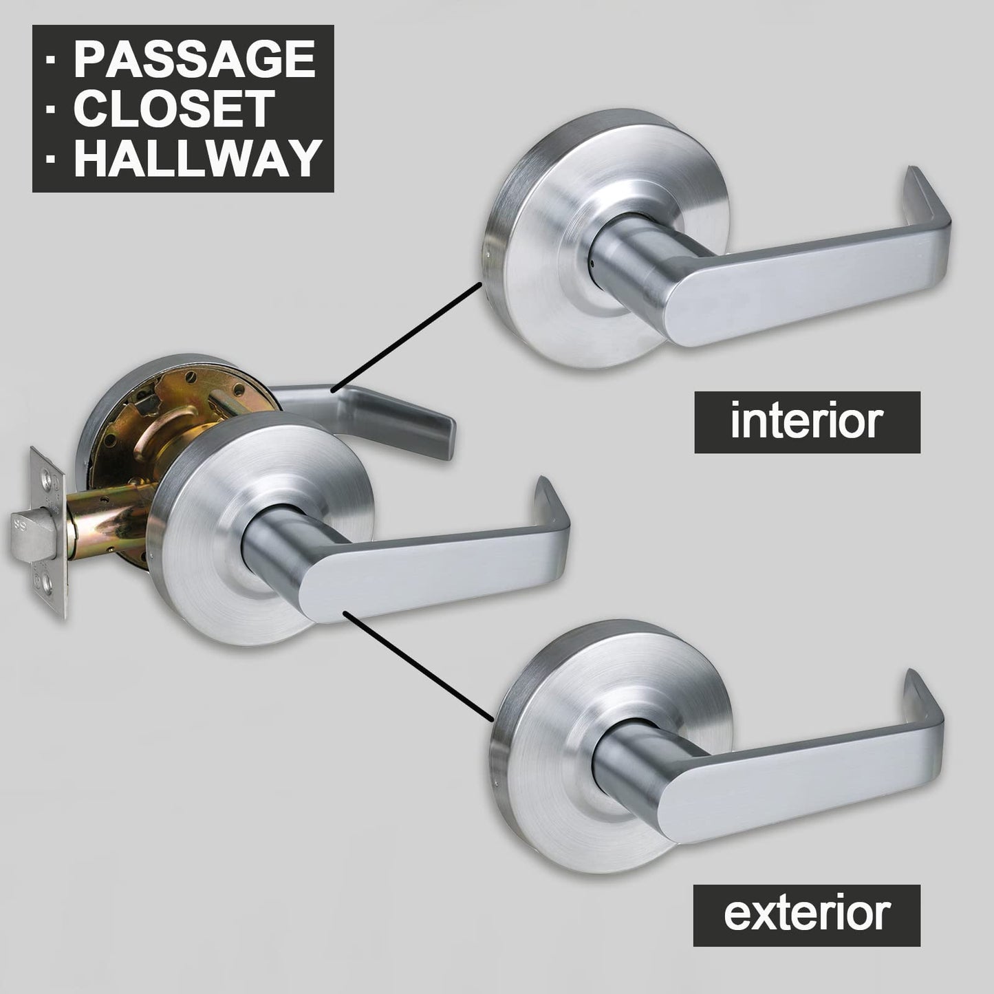 HISAFE Keyed Entry & Passage Commercial Door Locks Heavy Duty Grade 2 Lever, Non-Handed, UL 3 Hour Fire Rated, ADA Compliant, Satin Chrome Finish 26D, 2-3/4''Backset