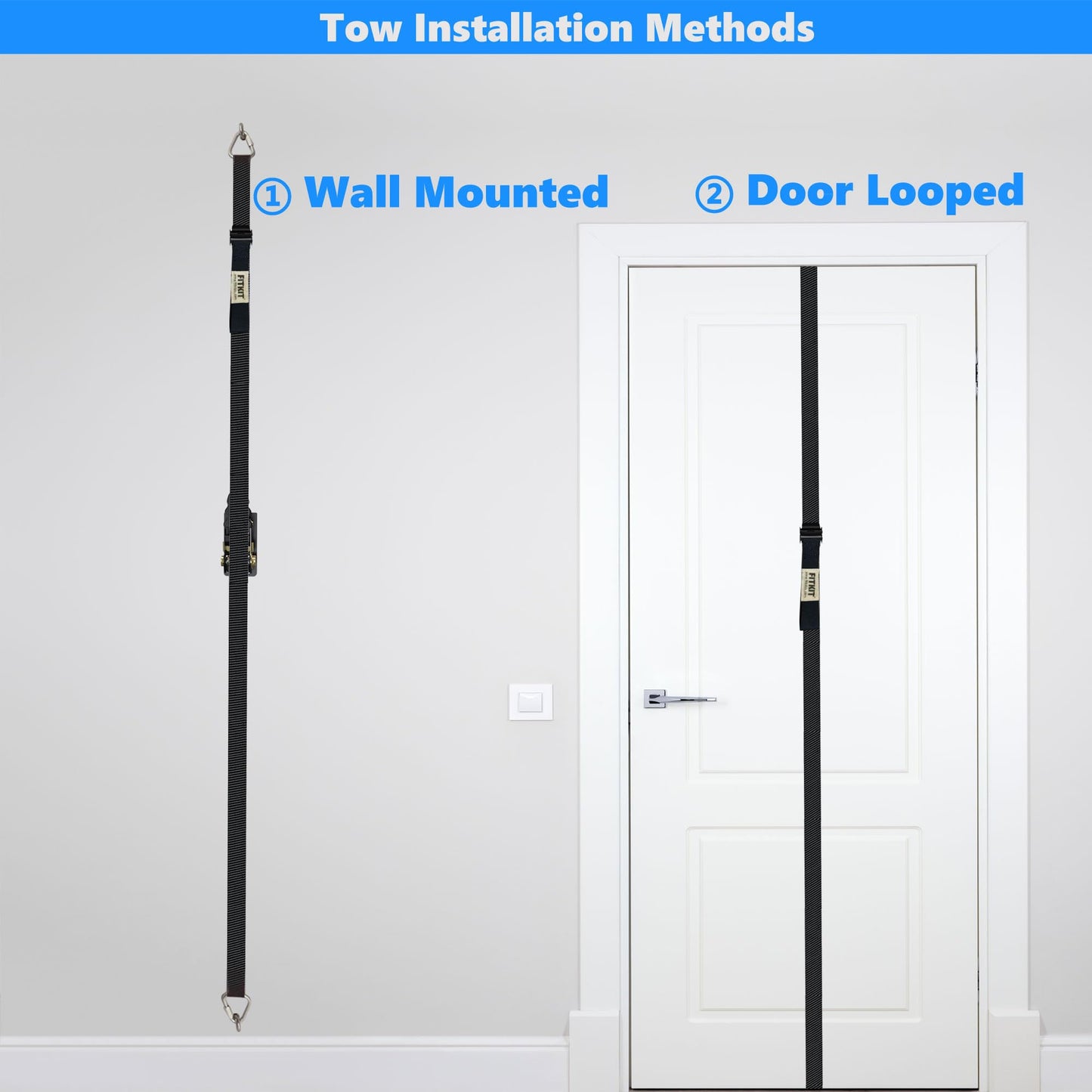 FITKIT Door Sliding Anchor for Resistance Bands, Adjustable Mount with Multi-Points for Home Gym, Fits 6-8ft Doors