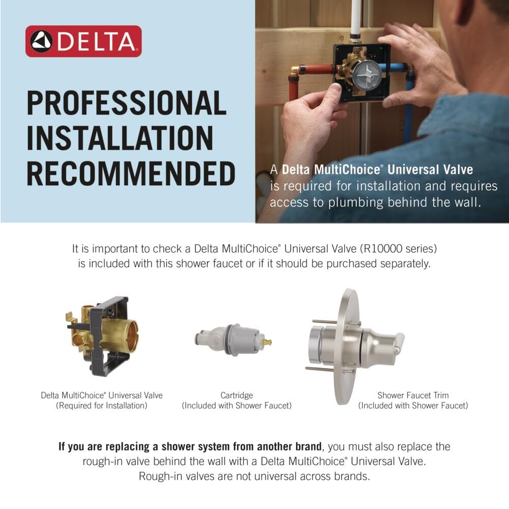 Delta Bonacci Single-Function Shower Handle Trim Kit with 3-Way Integrated Diverter, Polished Nickel Shower System Valve with Diverter, Lumicoat Polished Nickel T24845-PN-PR (Valve Not Included)