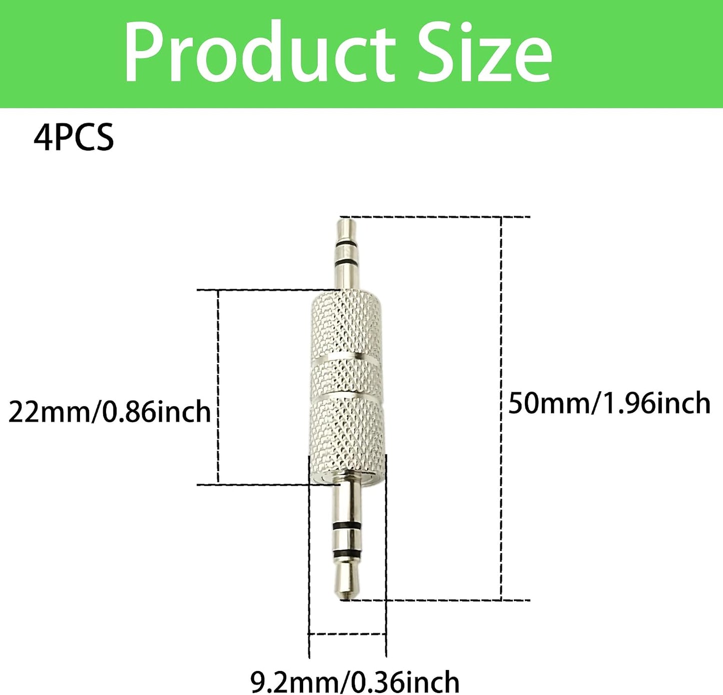 ZCLGOOD 4PCS 3.5mm 1/8 inch MP3 Male to Male Audio Adapter, Metal Stereo Jack Coupler Connector for Headphone