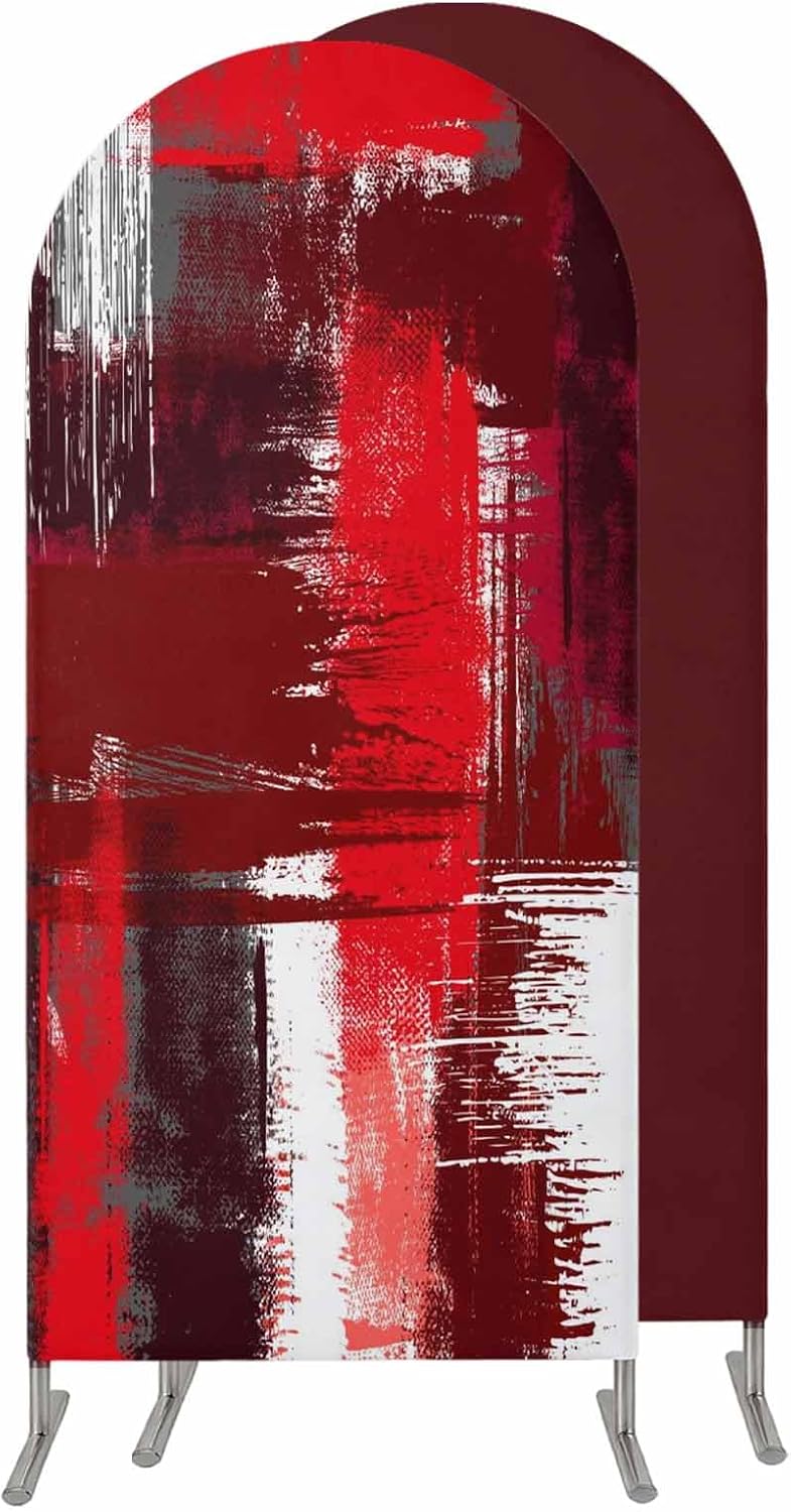 Jnbasdffb 6.6 Red Abstract Wedding Arch Cover, Stretchy Spandex Arch Backdrop Stand Covers FT, Modern Mottled Art Oil