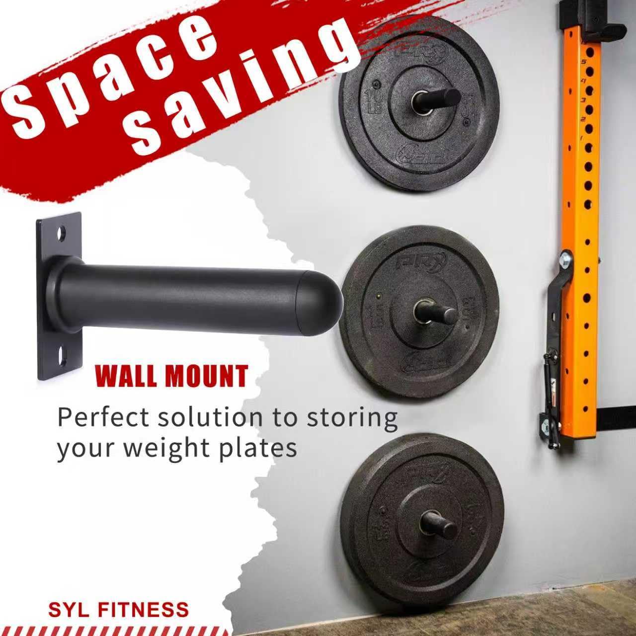 SYL Fitness Wall Mounted Weight Plate Holder, Fit 2 inch Olympic Weight Plates, Scratch Resistant Surface (2" Plates（2 pack）)