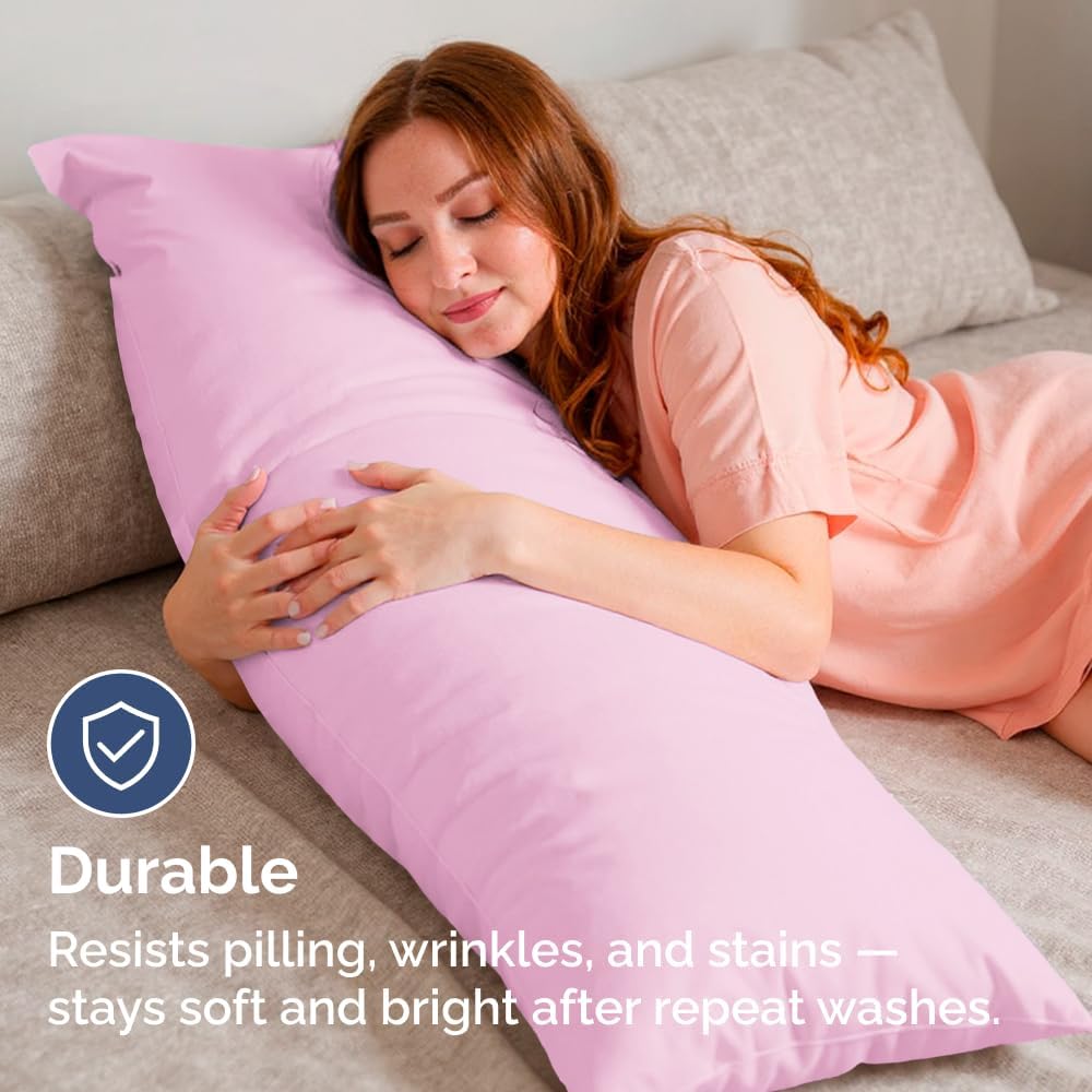 Skiennix Body Pillowcases Set of 4 | Soft, Breathable 20x54 Long Pillow Covers - Machine Washable, Fade-Free (Light Pink)