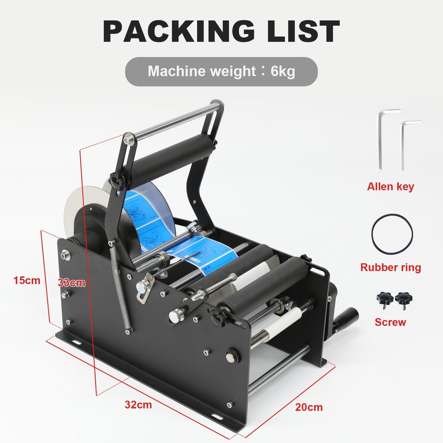 ZONEPACK Upgraded Manual Labeling Machine Label Applicator Bottle Labeler Sticker Label Printer Packing Machine with Handle for Round Glass Plastic Metal Bottle etc…