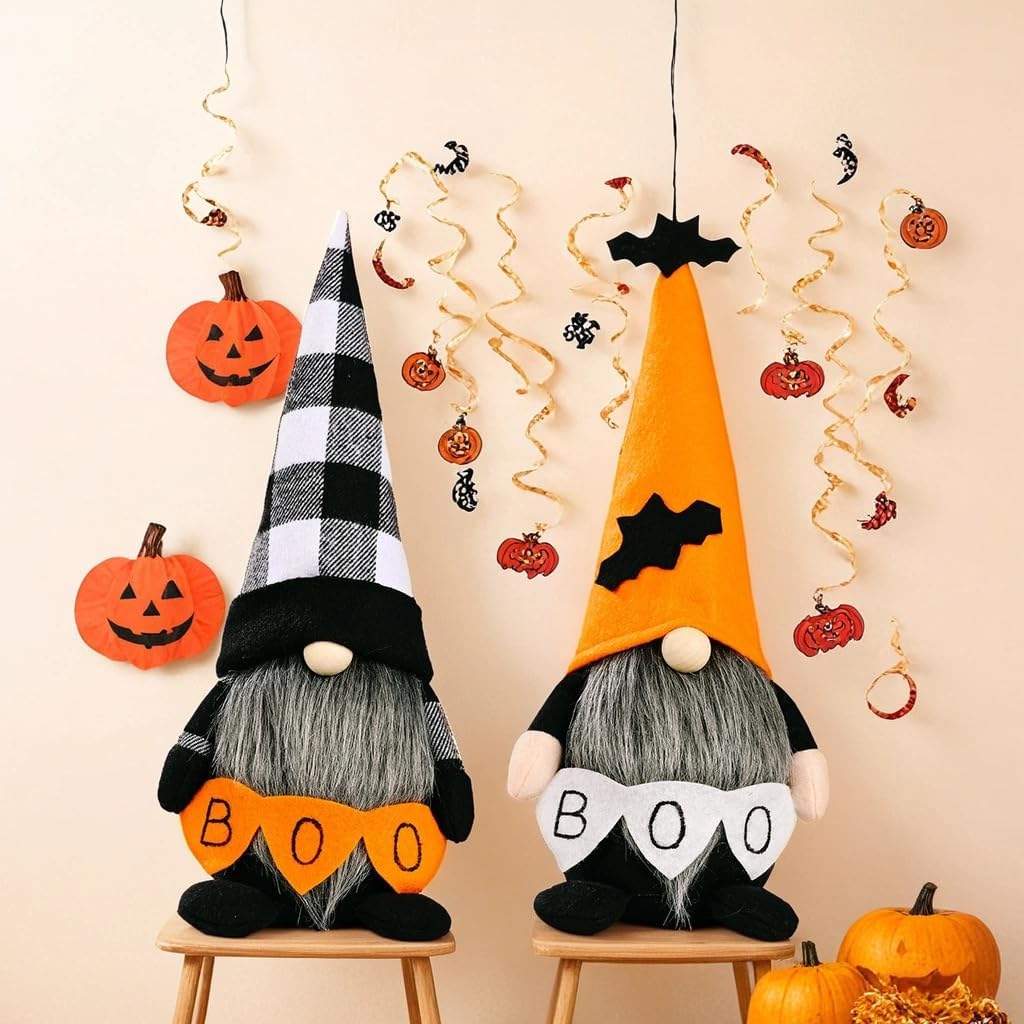 Skiennix Halloween Gnomes Decoration - 10.6'' Plush Boo & Bat Figures for Cute Home Decor | Perfect for Parties & Gifts