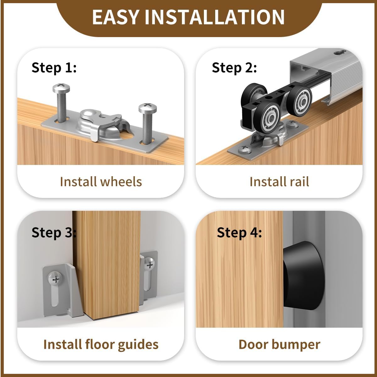 Pocket Door Hardware and Track Set, 48 Inch Sliding Door Aluminium Alloy Box Rail Hardware for Single Wooden Door,Silver