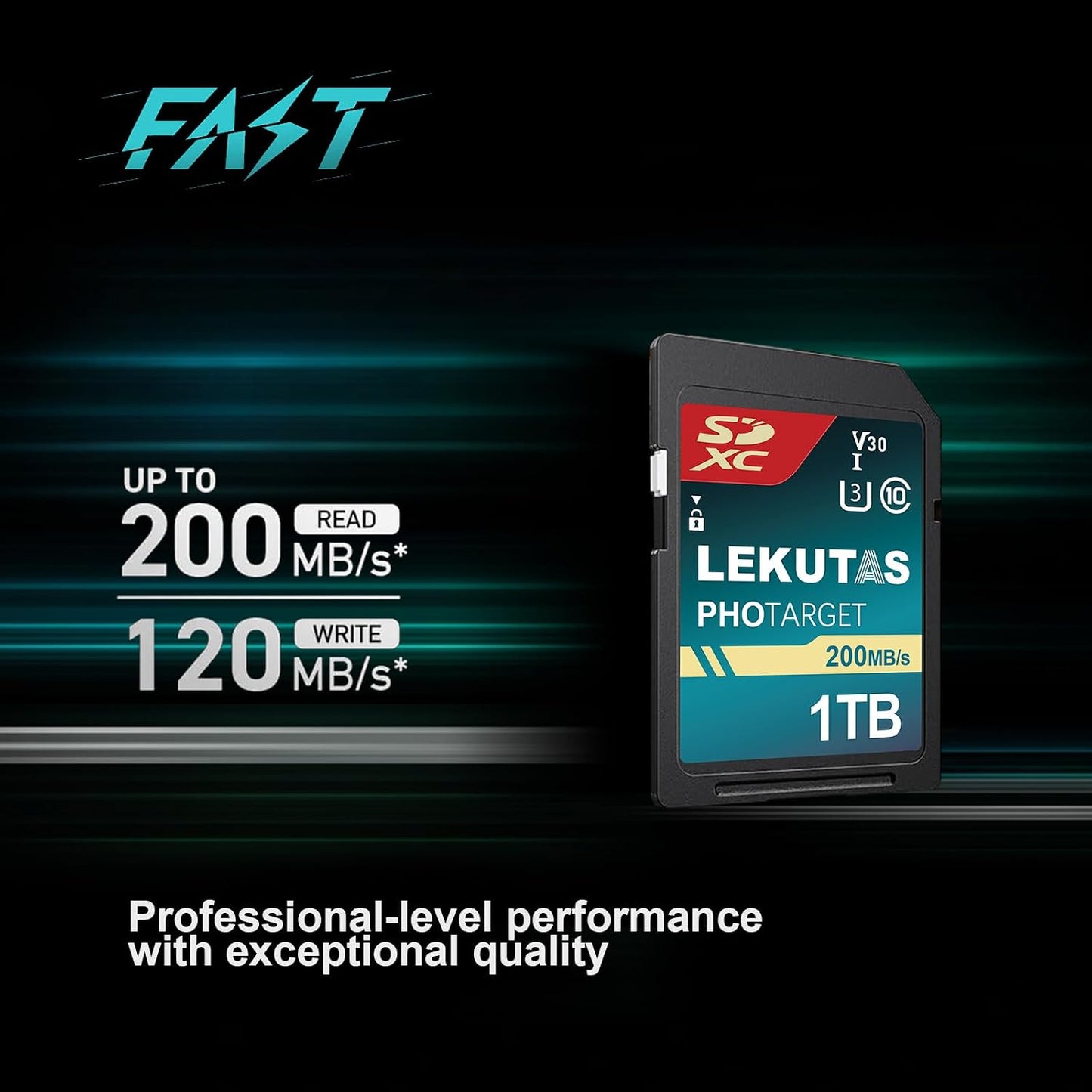 lekutas 1T(999GB) 200MB/s C10, U3, V30, 4K 4K SDXC UHS-I Memory Card - Up to Read Speed, UHD, Full-HD Video SD Card