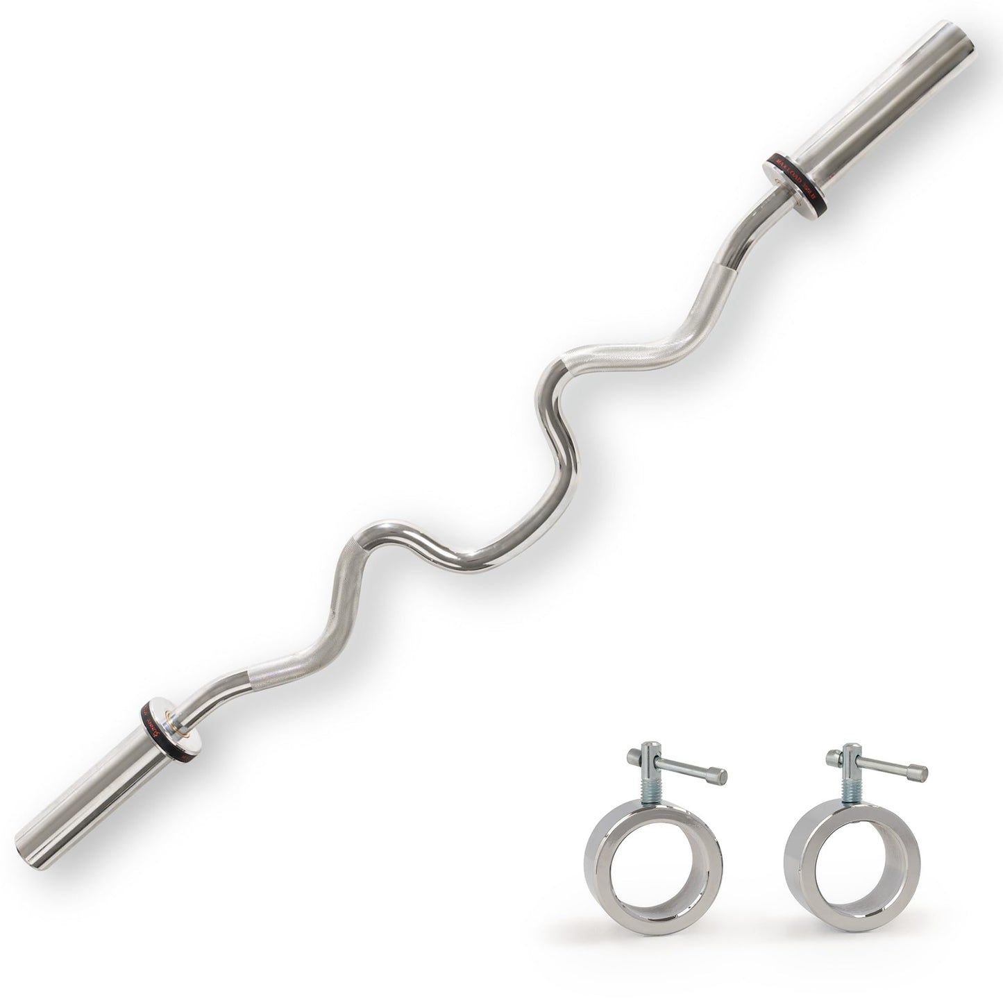 Sunny Health & Fitness Olympic Super Curl Bar for Home Gym, 48" Weight Bar with Angled Grip Design, 2" Olympic Sleeves, Bearing & Bushing Rotation, Chrome Finish, Includes Spin-Lock Collars, 300 lbs Capacity– SF-OB03-48