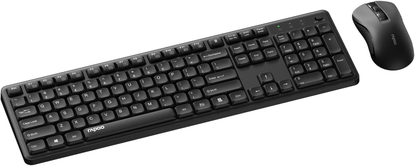 Rapoo X2100 2.4GHz 12 Quiet Wireless Keyboard and Mouse Combo, USB Receiver, Multimedia Keys, Spill-Proof, Full-Sized