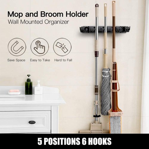 IMILLET Mop and Broom Holder Set - 2 Pack Plastic & 1 Pack Stainless Steel | Durable Storage Solution