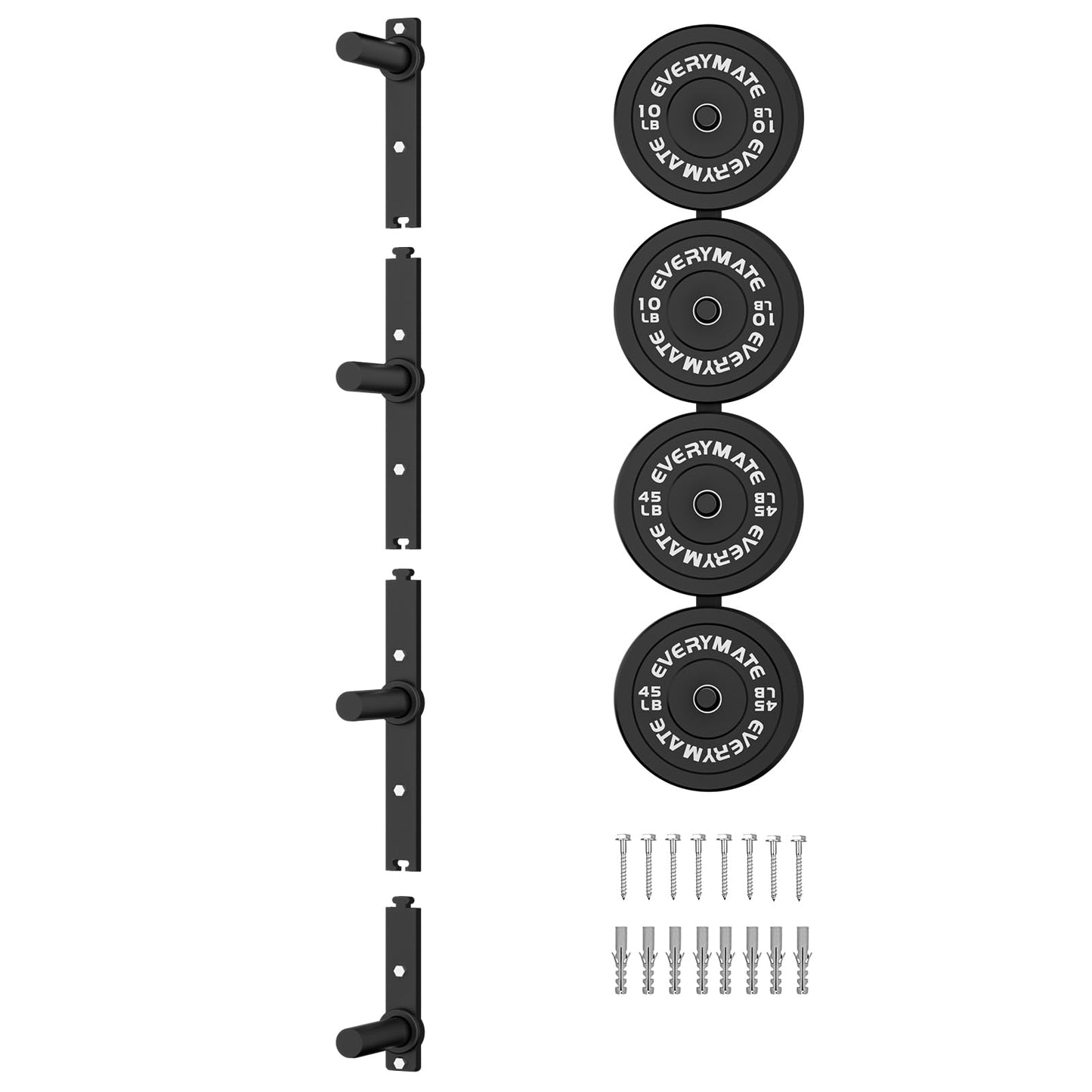 EVERYMATE Weight Plate Storage Rack, Wall Mounted Weight Plate Holder, Bumper Plate Storage for Home Gym, Heavy Weight Plates Holder Fit 2"Plates (4peg)