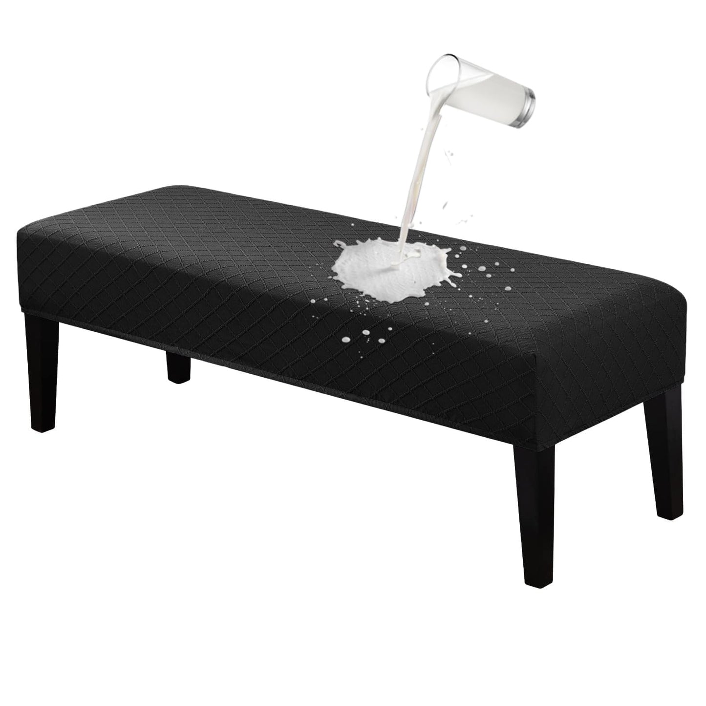 Lebaley Waterproof Stretch Bench Cover – Quilted Pattern, Elastic Rectangular Bench Seat Cover, Washable Bench Slipcover for Dining Room, Entryway & Kitchen (Black)