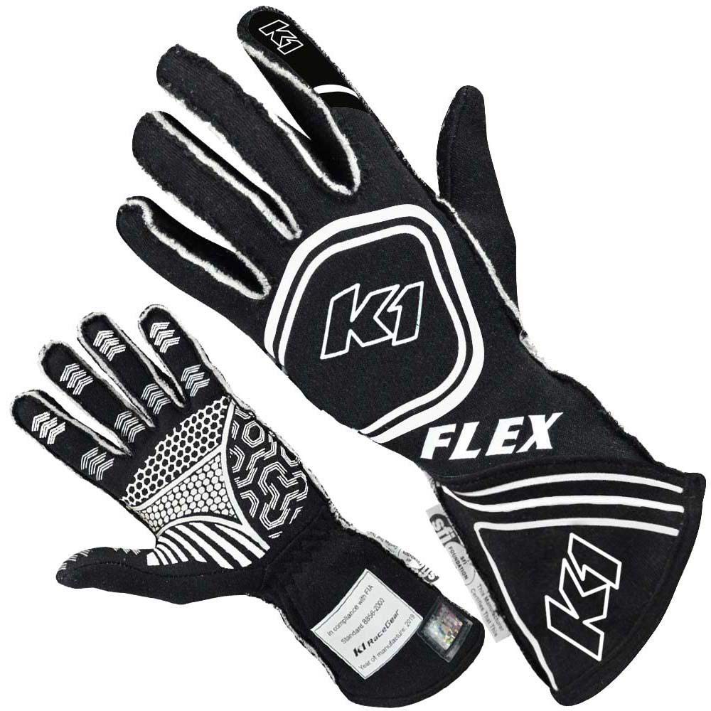 K1 RaceGear k1-23-FLX-NW-XL Flex Nomex Driver's Gloves - Black, White - X-Large
