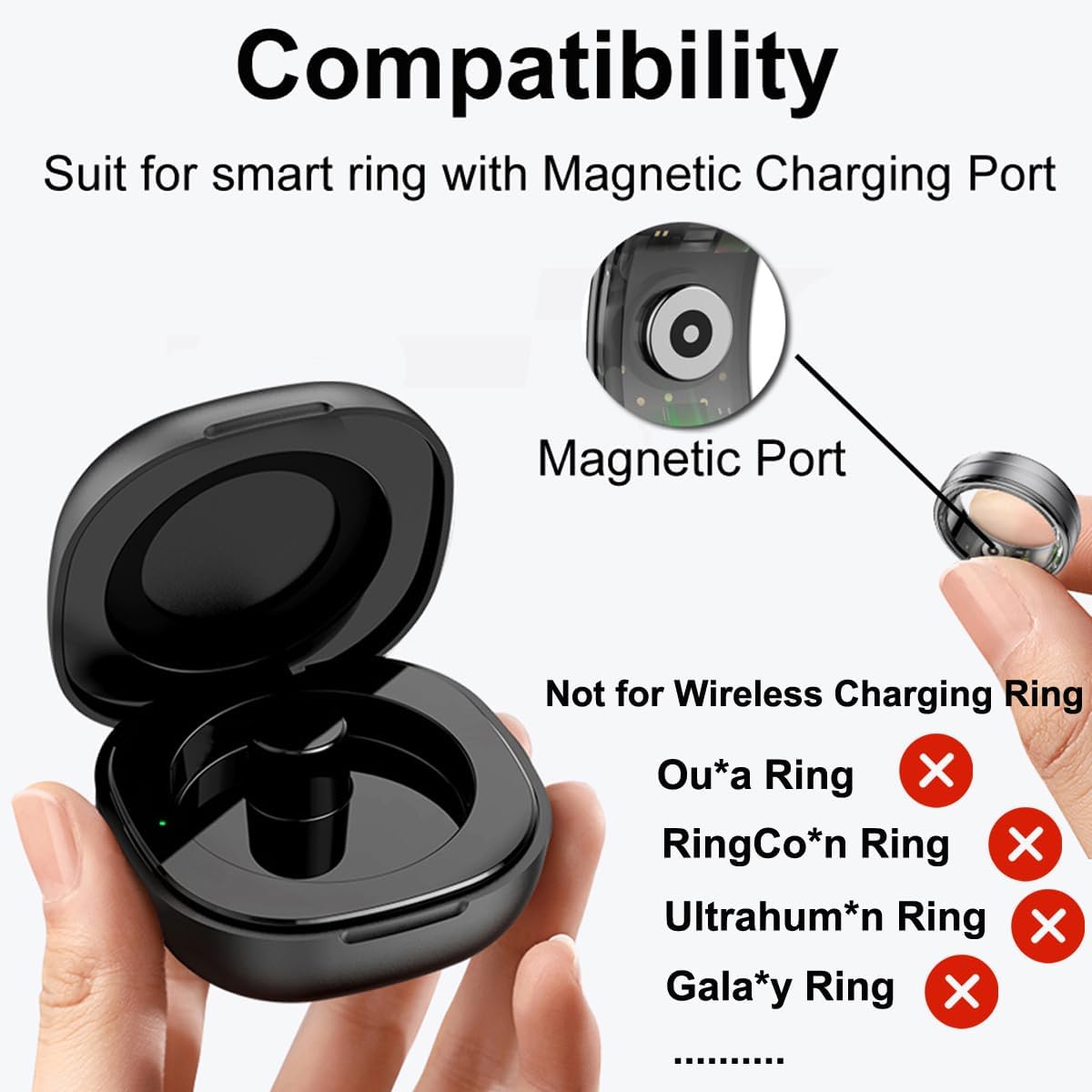 CNBRO Smart Ring Charging Case Magnetic Charger Portable Charging Box Small Compartment for Fitness Rings (Not Wireless